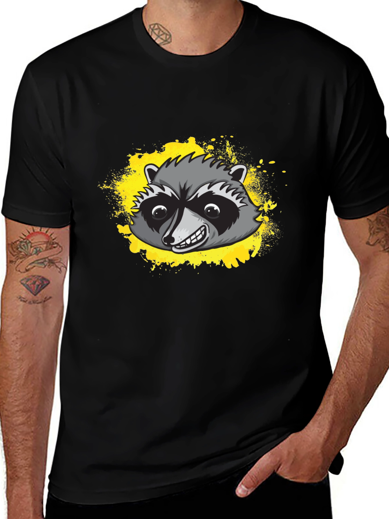 Raccoon Graphic Tee - Black Cotton T-Shirt