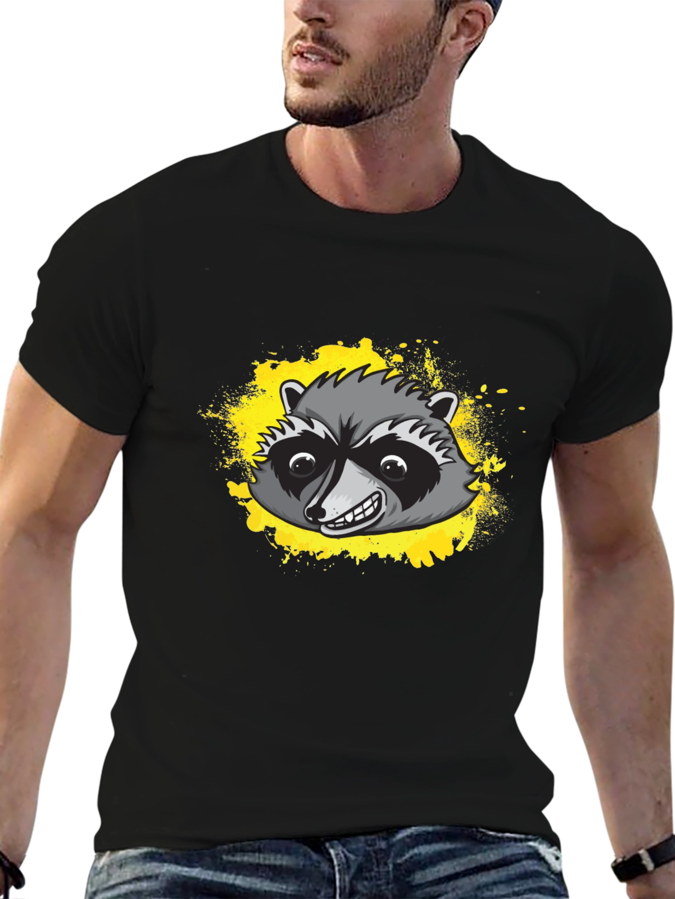 Raccoon Graphic Tee - Black Cotton T-Shirt