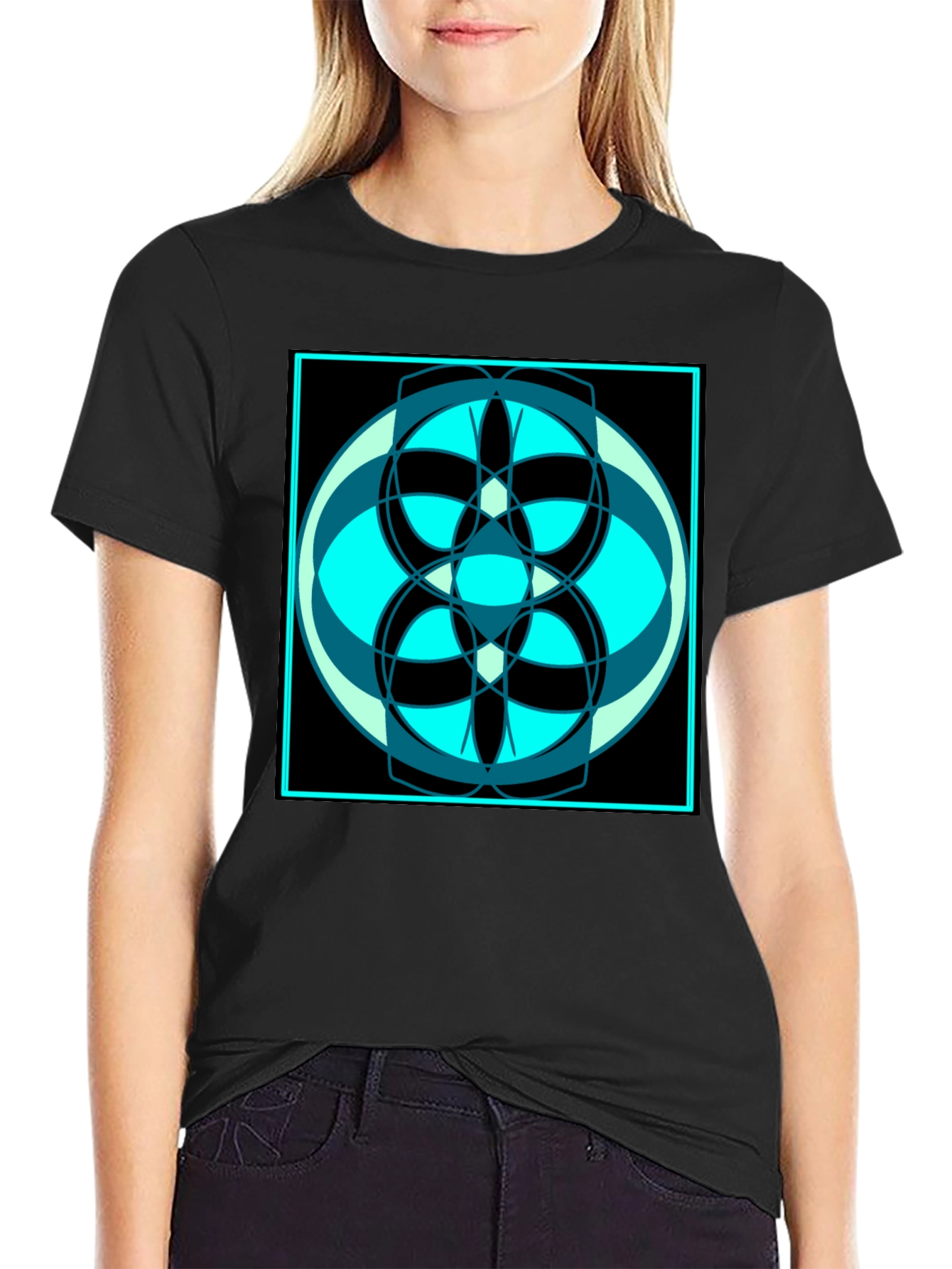 Abstract Geometric Design Black T-Shirt