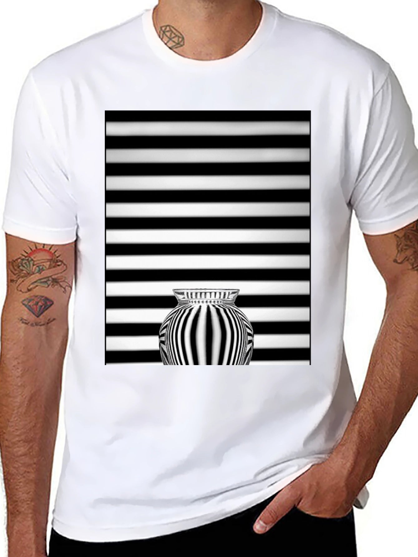 Optical Illusion Striped Vase Graphic Tee