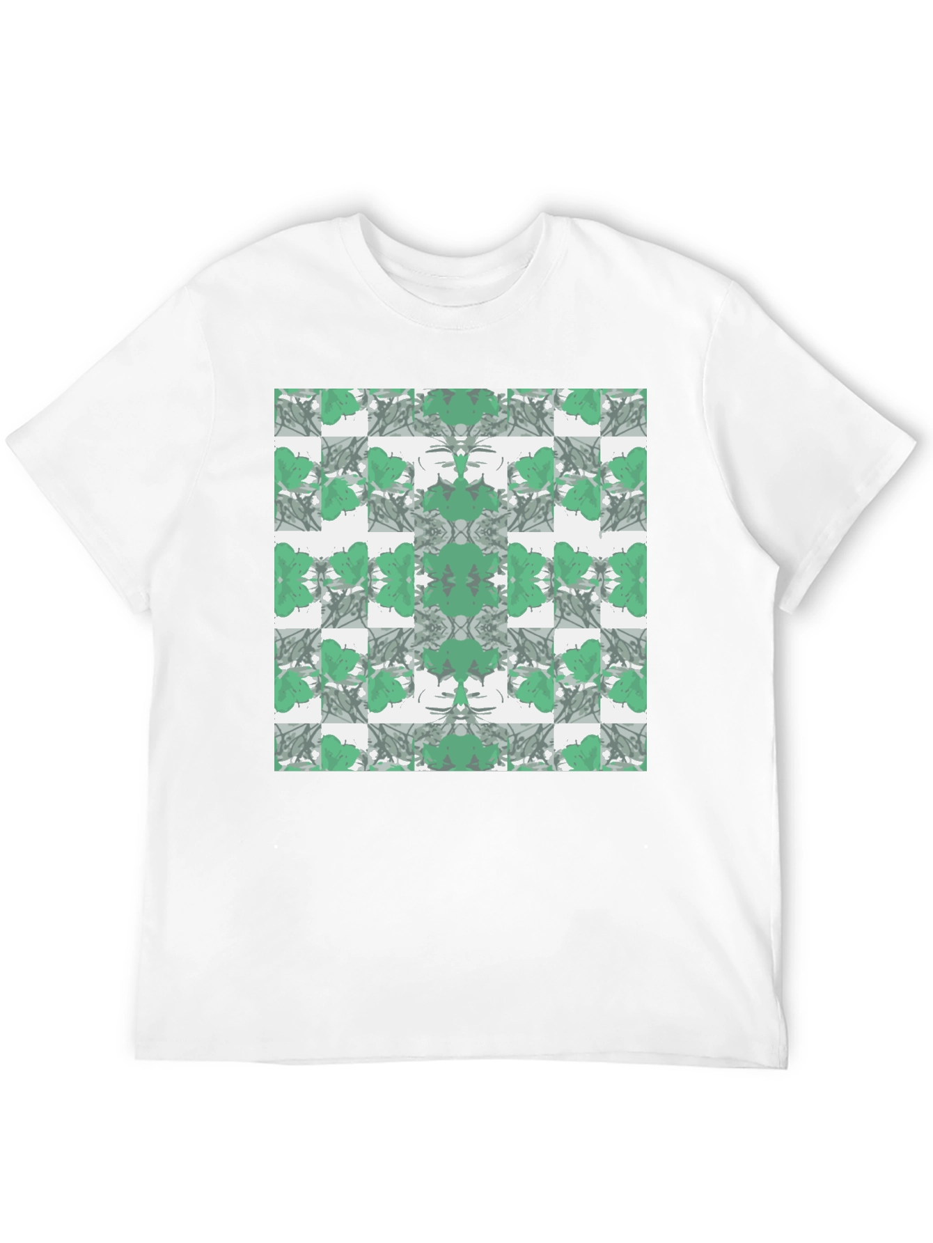 Abstract Green Floral Pattern Black T-Shirt