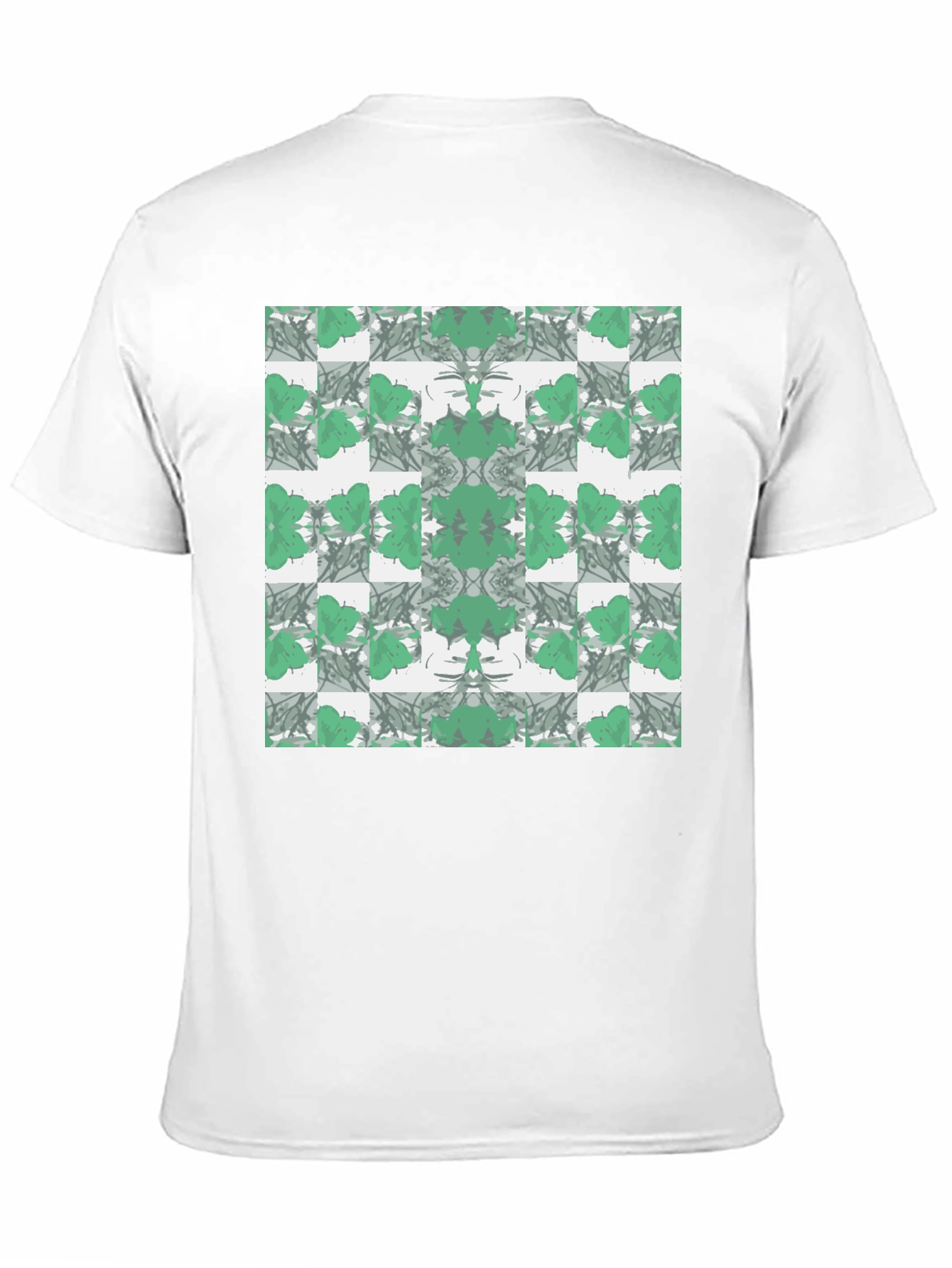 Abstract Green Floral Pattern Black T-Shirt