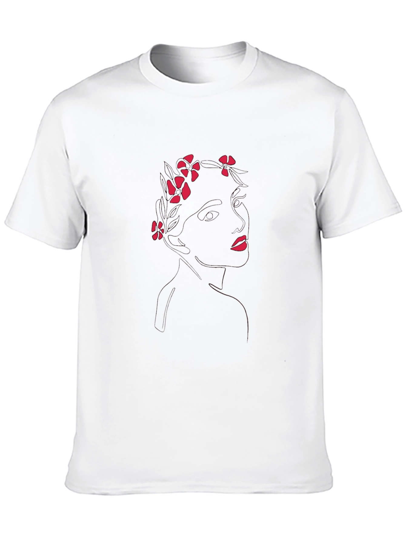 Floral Line Art Black T-Shirt