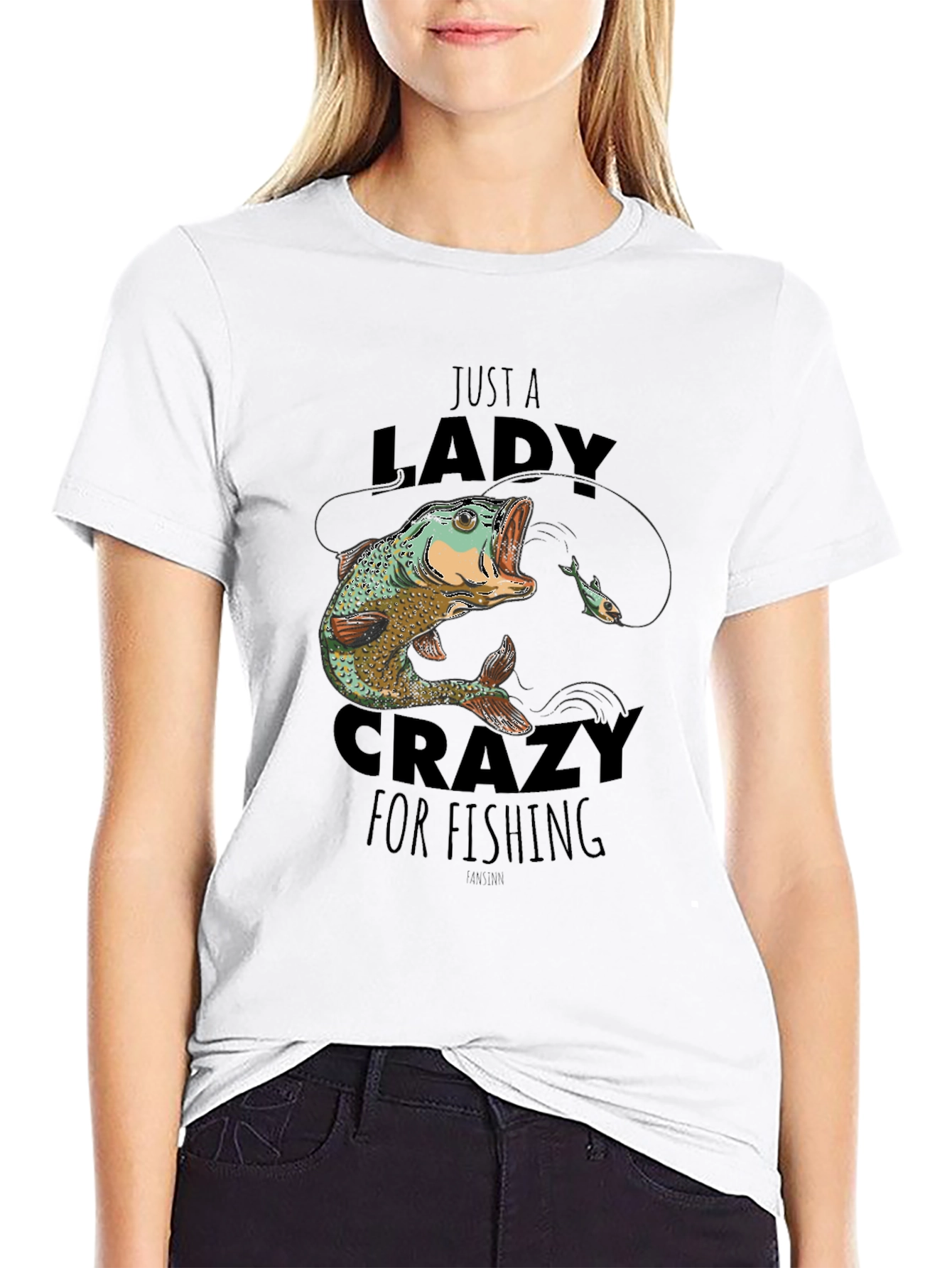 Funny Lady Crazy for Fishing Black T-Shirt