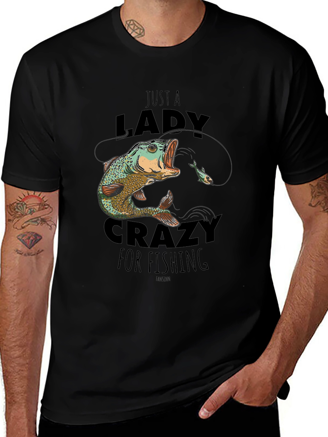 Funny Lady Crazy for Fishing Black T-Shirt