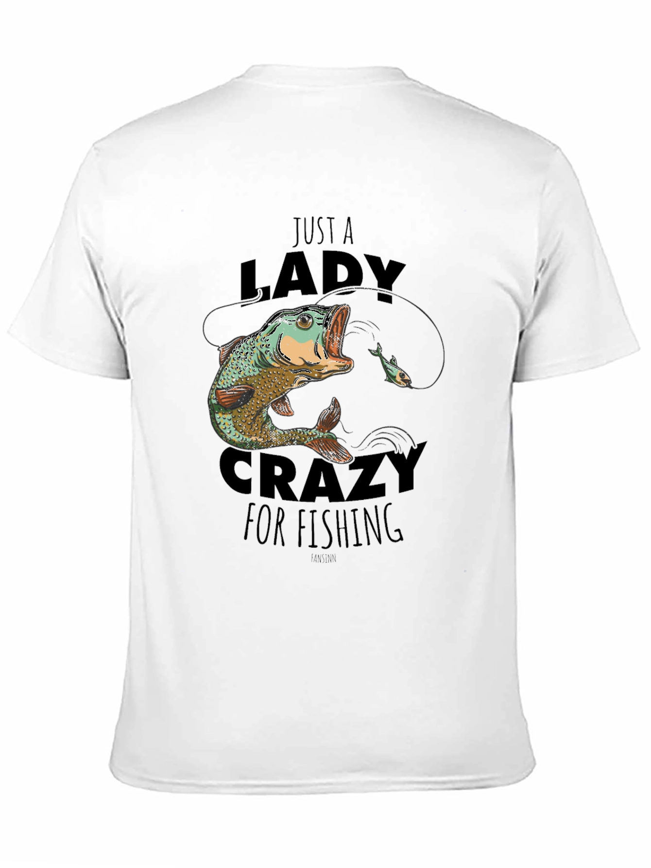 Funny Lady Crazy for Fishing Black T-Shirt