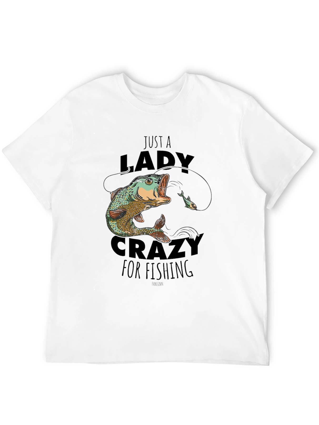 Funny Lady Crazy for Fishing Black T-Shirt