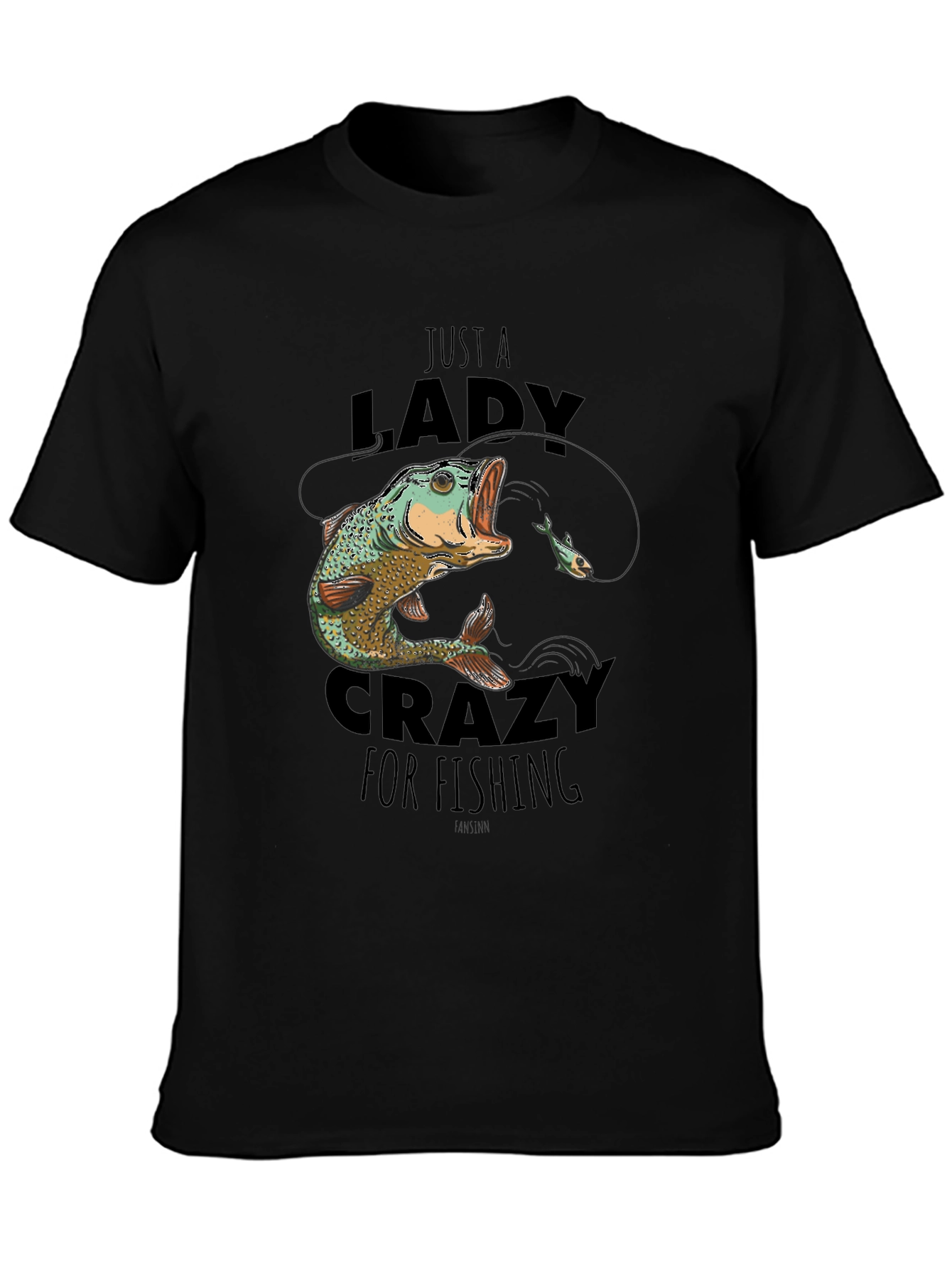 Funny Lady Crazy for Fishing Black T-Shirt