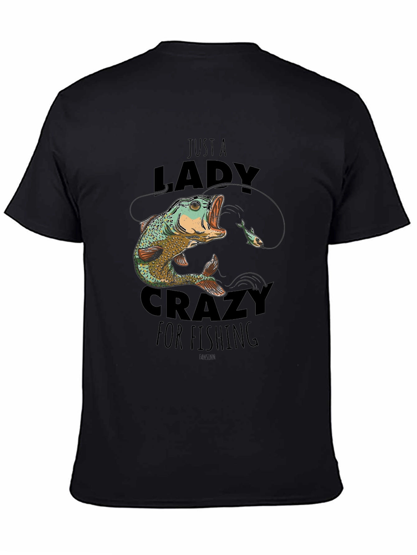 Funny Lady Crazy for Fishing Black T-Shirt