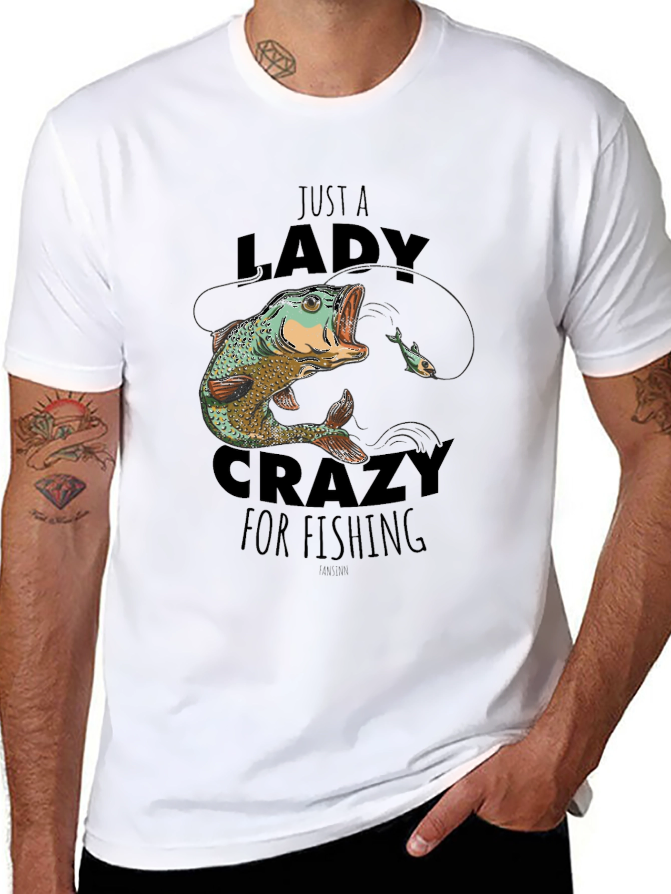 Funny Lady Crazy for Fishing Black T-Shirt