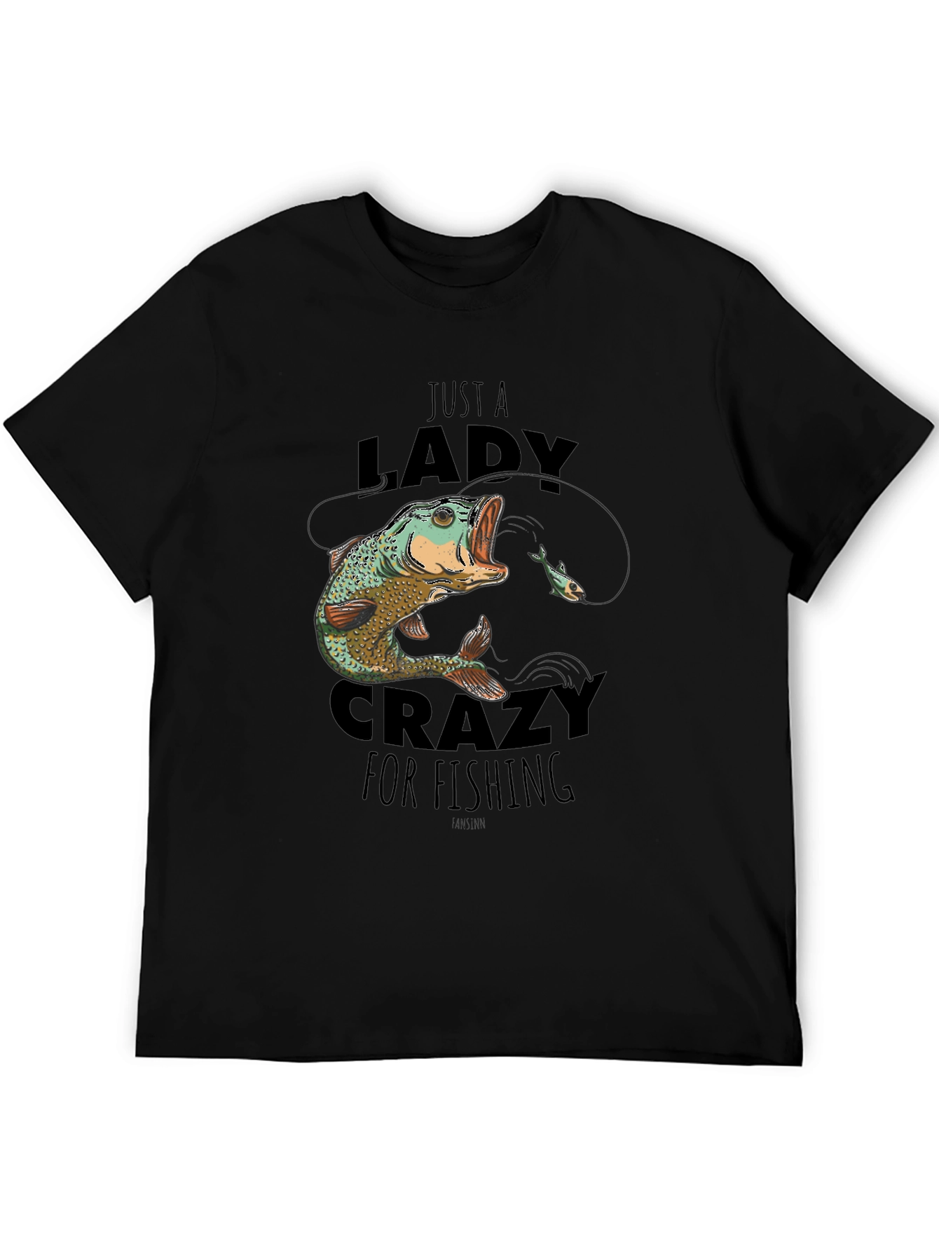Funny Lady Crazy for Fishing Black T-Shirt