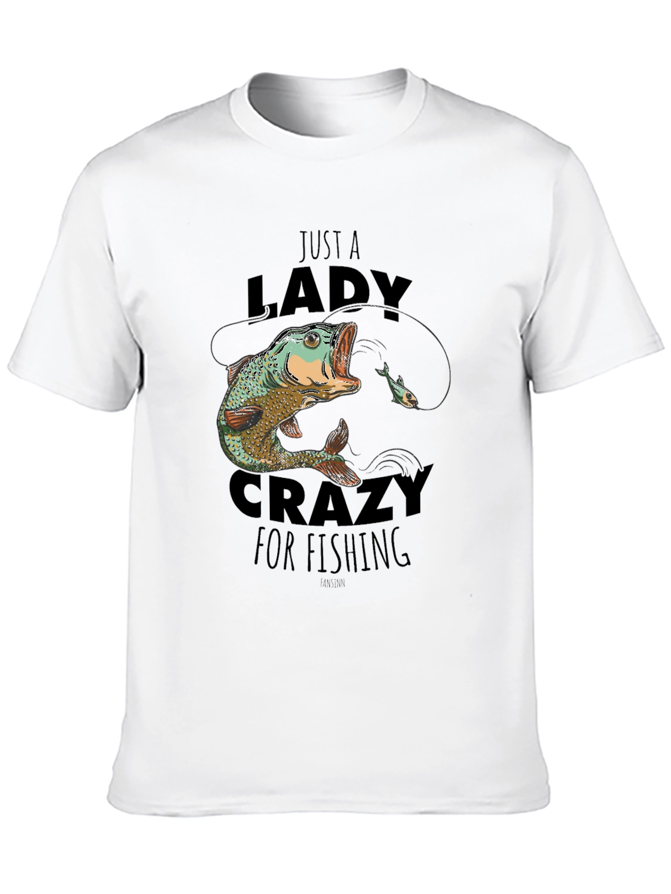 Funny Lady Crazy for Fishing Black T-Shirt