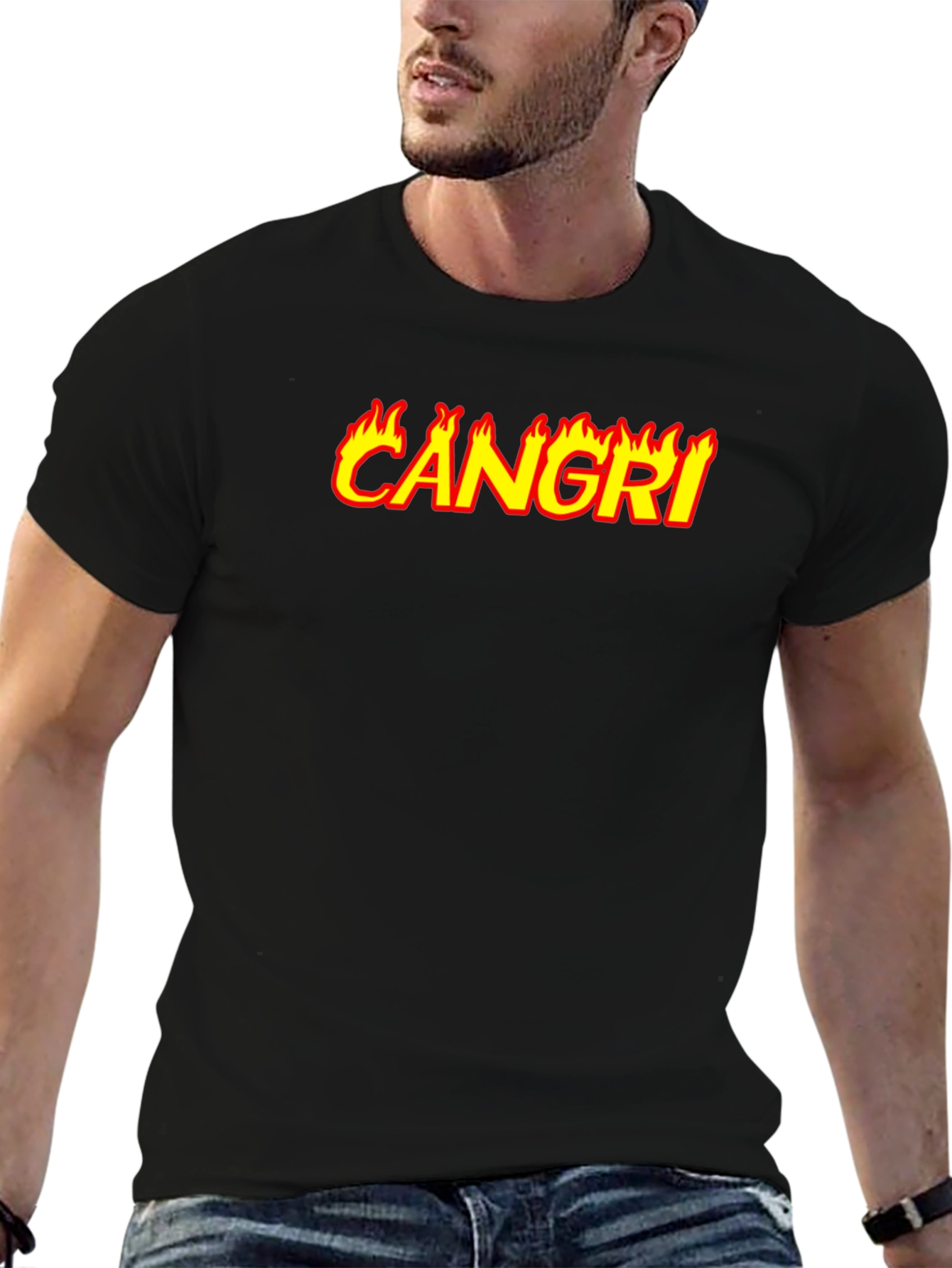 CAN GRI Flame Graphic Black T-Shirt