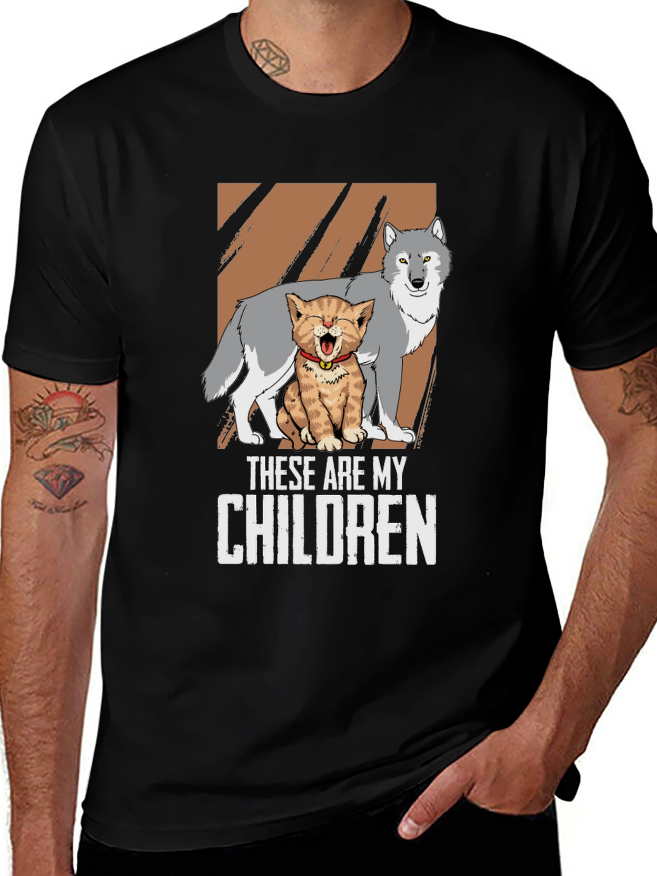 These Are My Children T-Shirt Wolf and Kitten Design