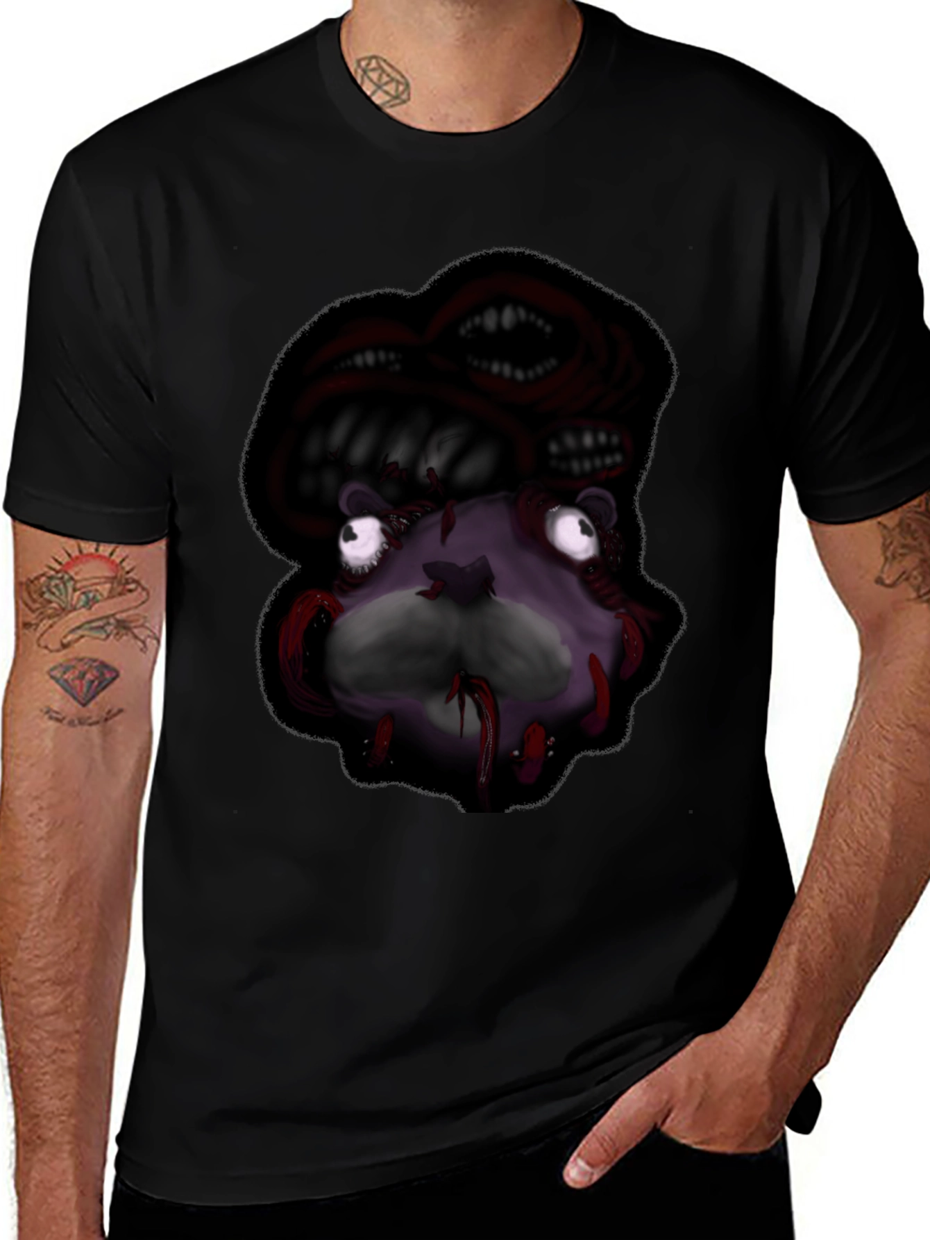 Creepy Monster Graphic Black T-Shirt