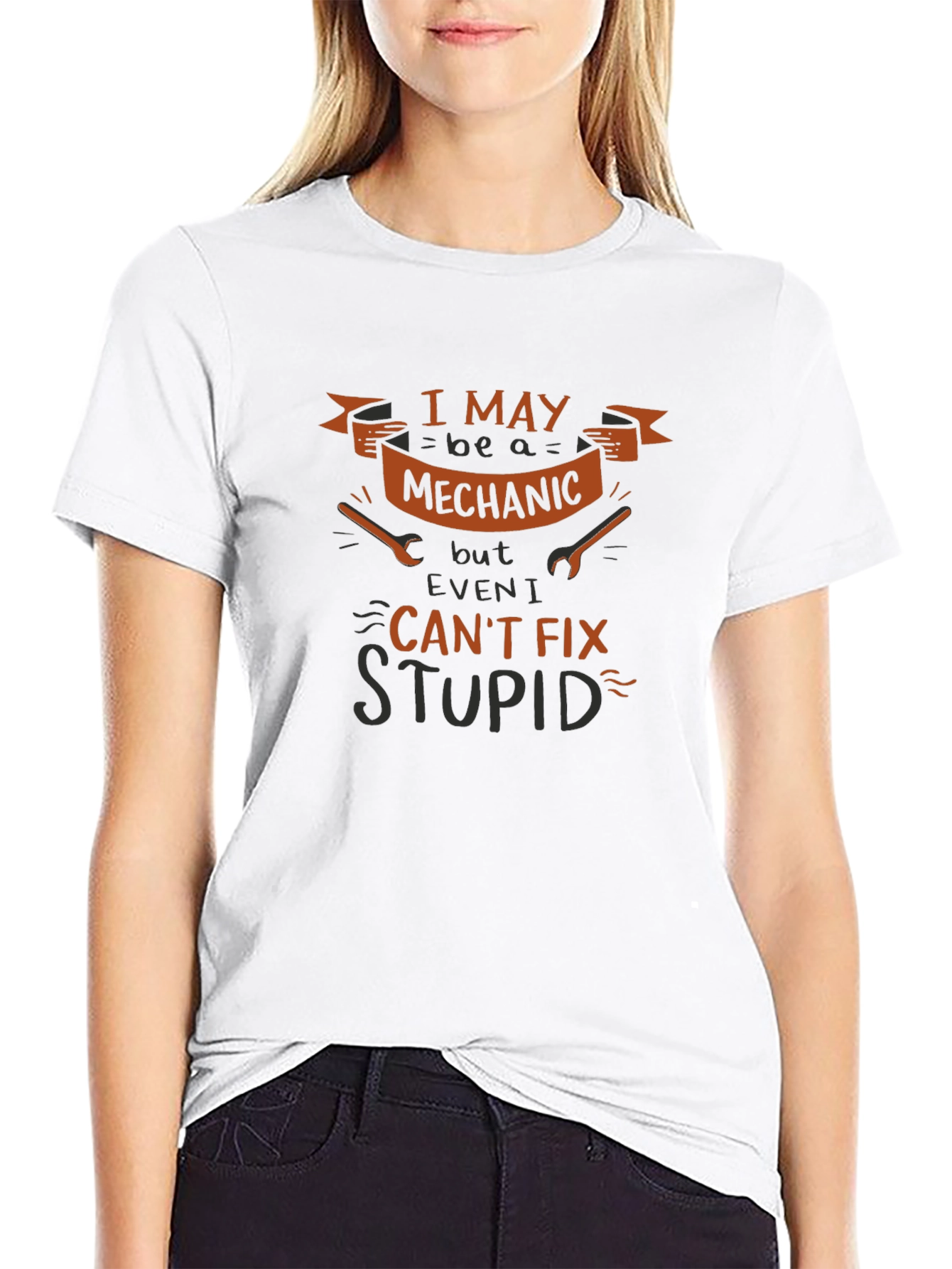 Mechanic Humor Graphic T-Shirt - Cant Fix Stupid