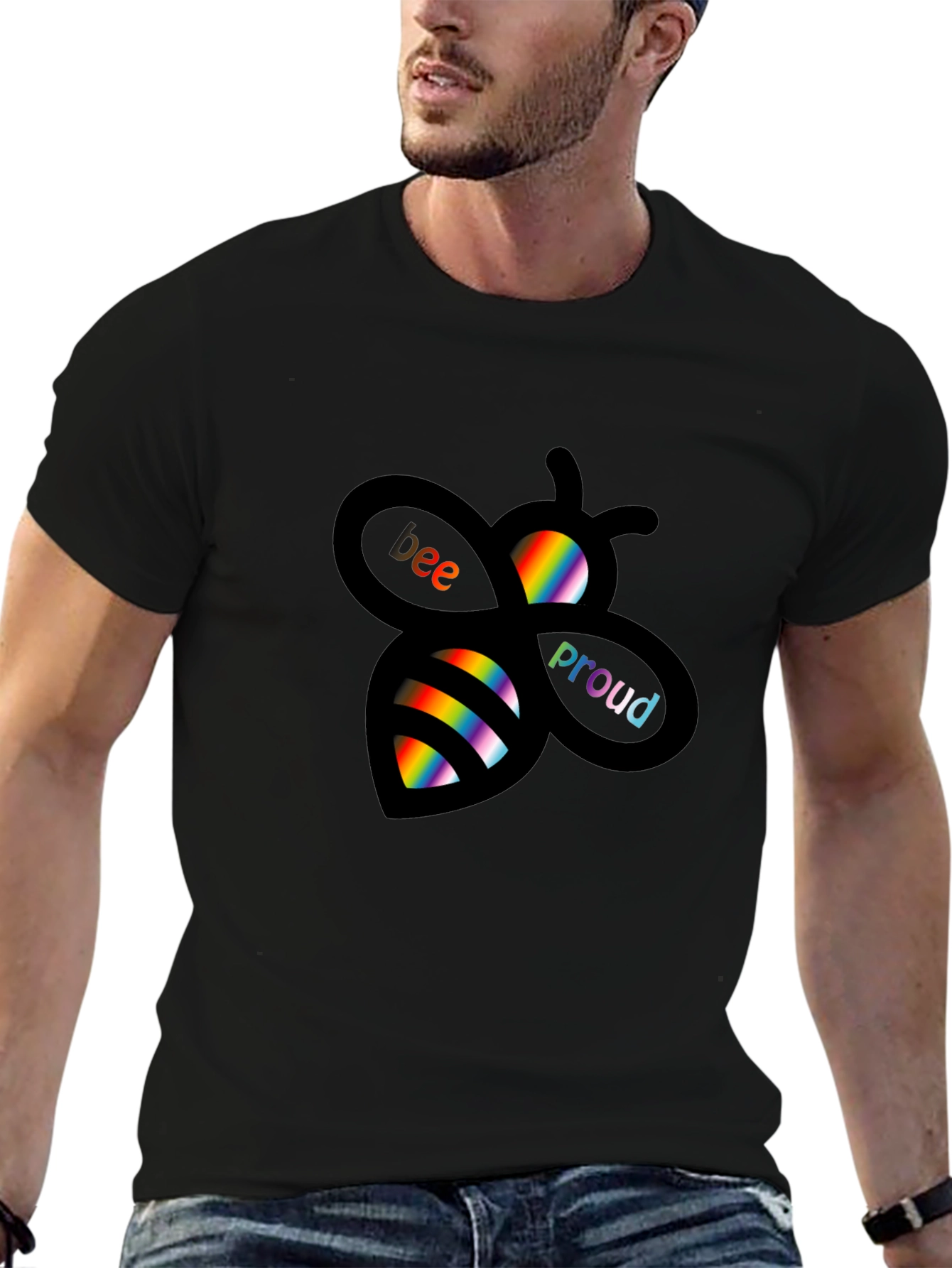 Bee Proud Rainbow Graphic Tee - Black