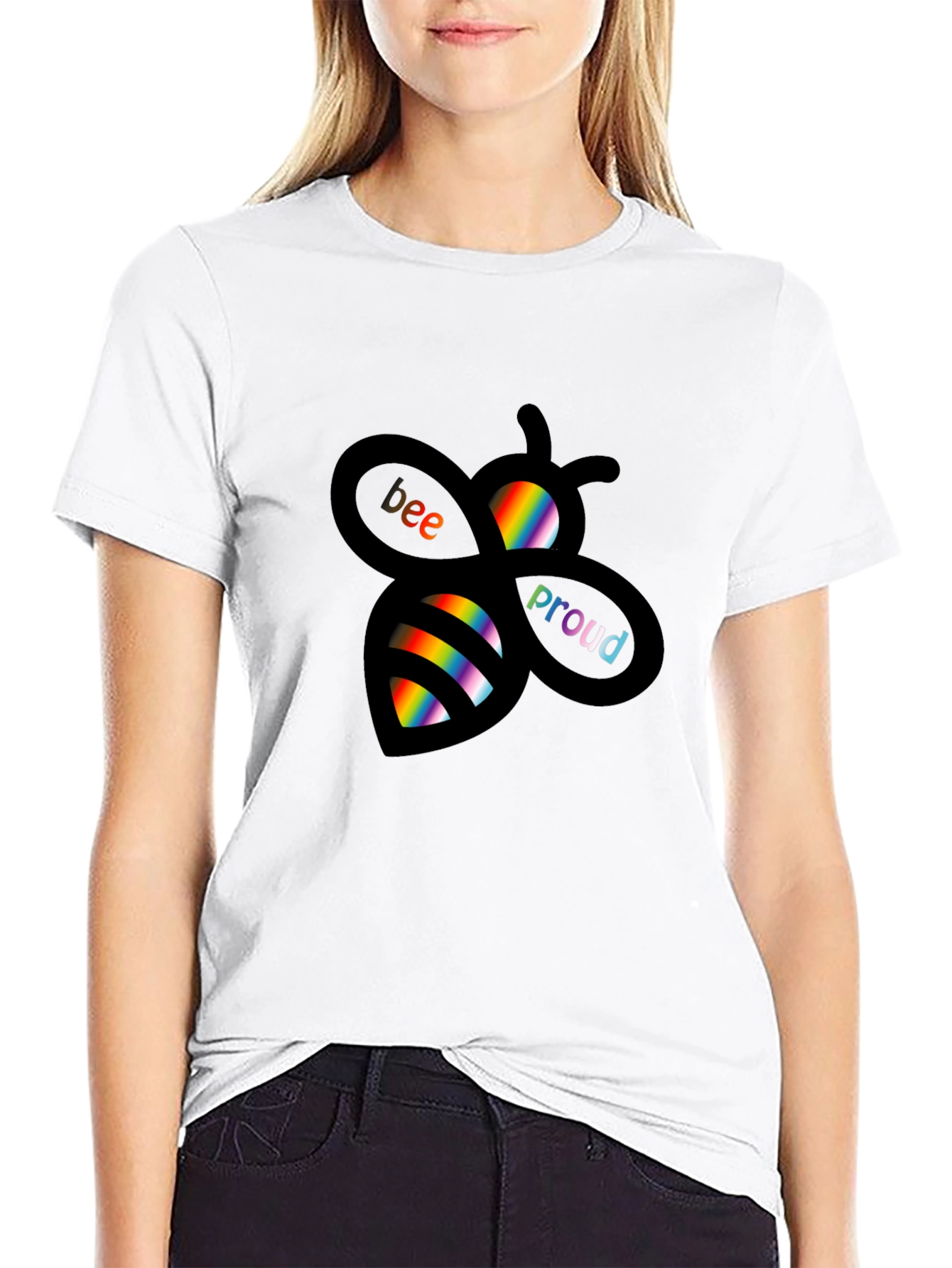 Bee Proud Rainbow Graphic Tee - Black