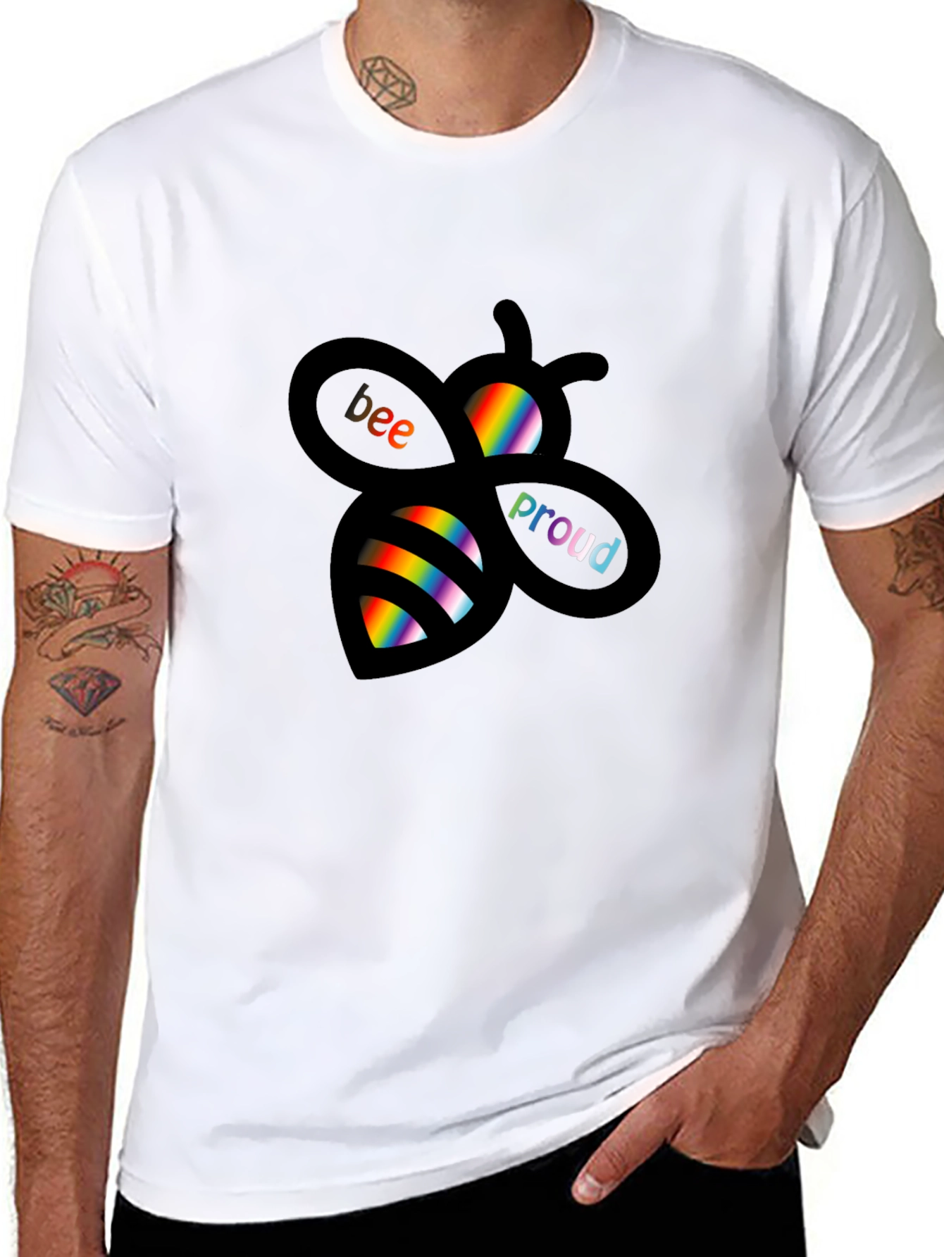 Bee Proud Rainbow Graphic Tee - Black