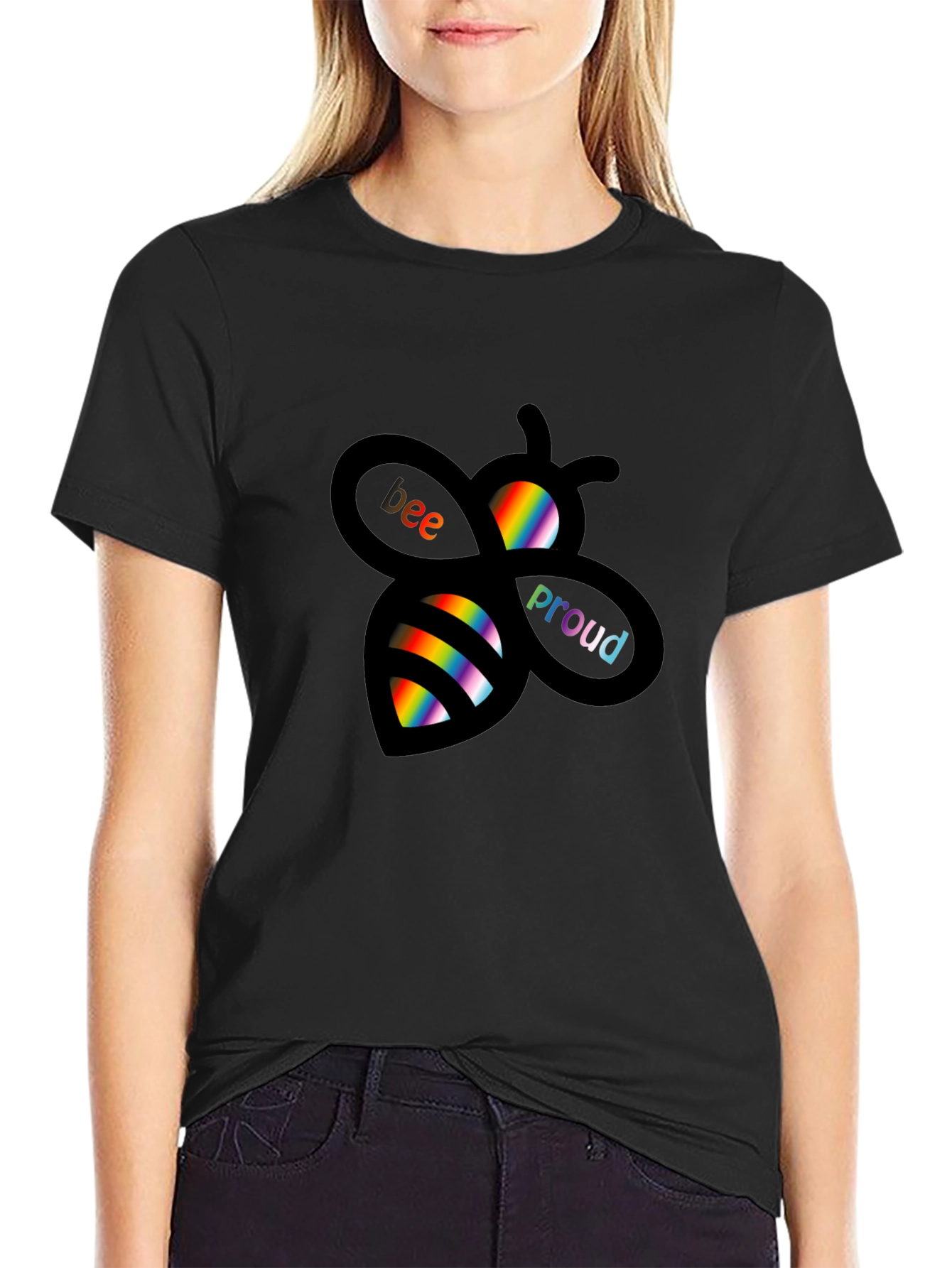 Bee Proud Rainbow Graphic Tee - Black