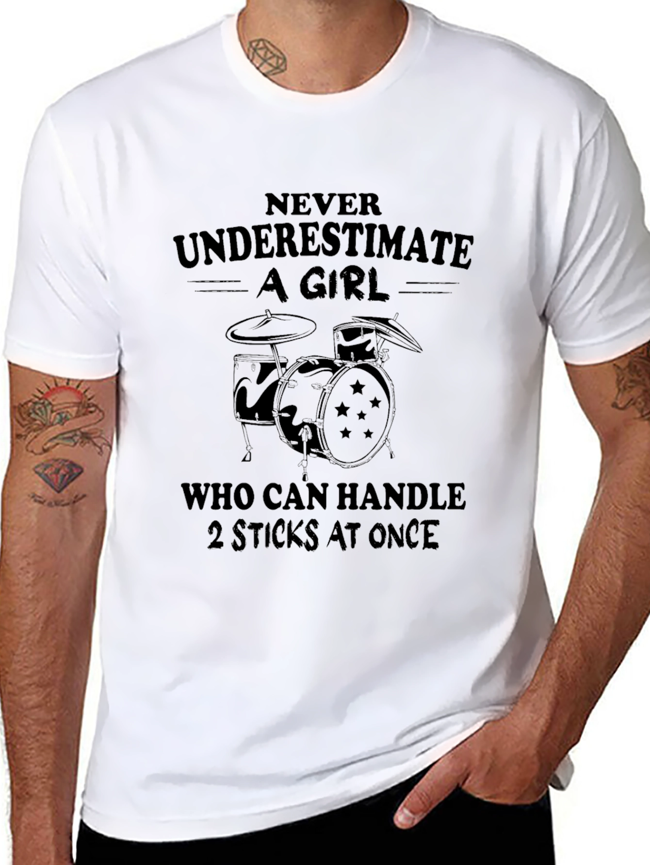 Never Underestimate a Girl Drummer Black T-Shirt