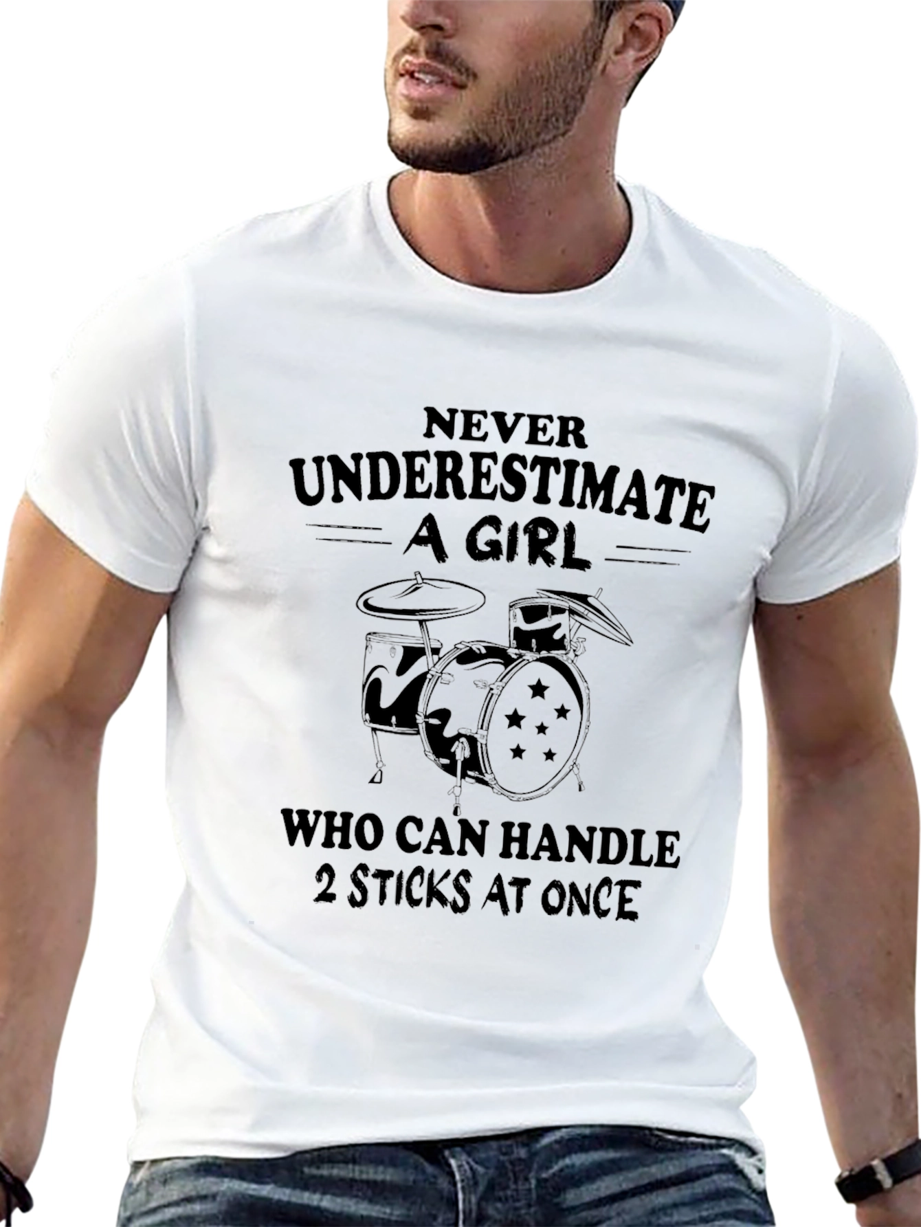 Never Underestimate a Girl Drummer Black T-Shirt