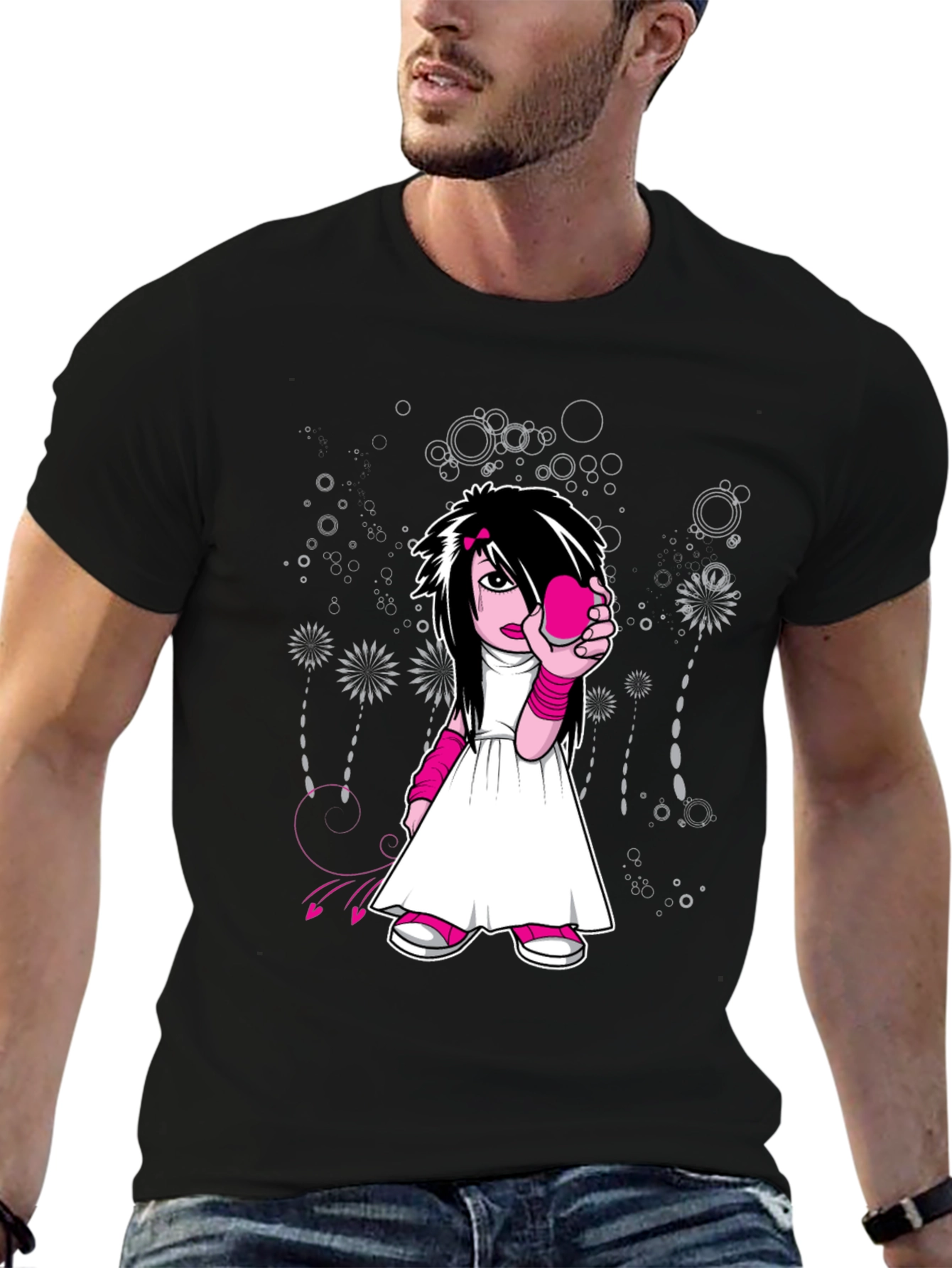Emo Girl Graphic Print Black T-Shirt