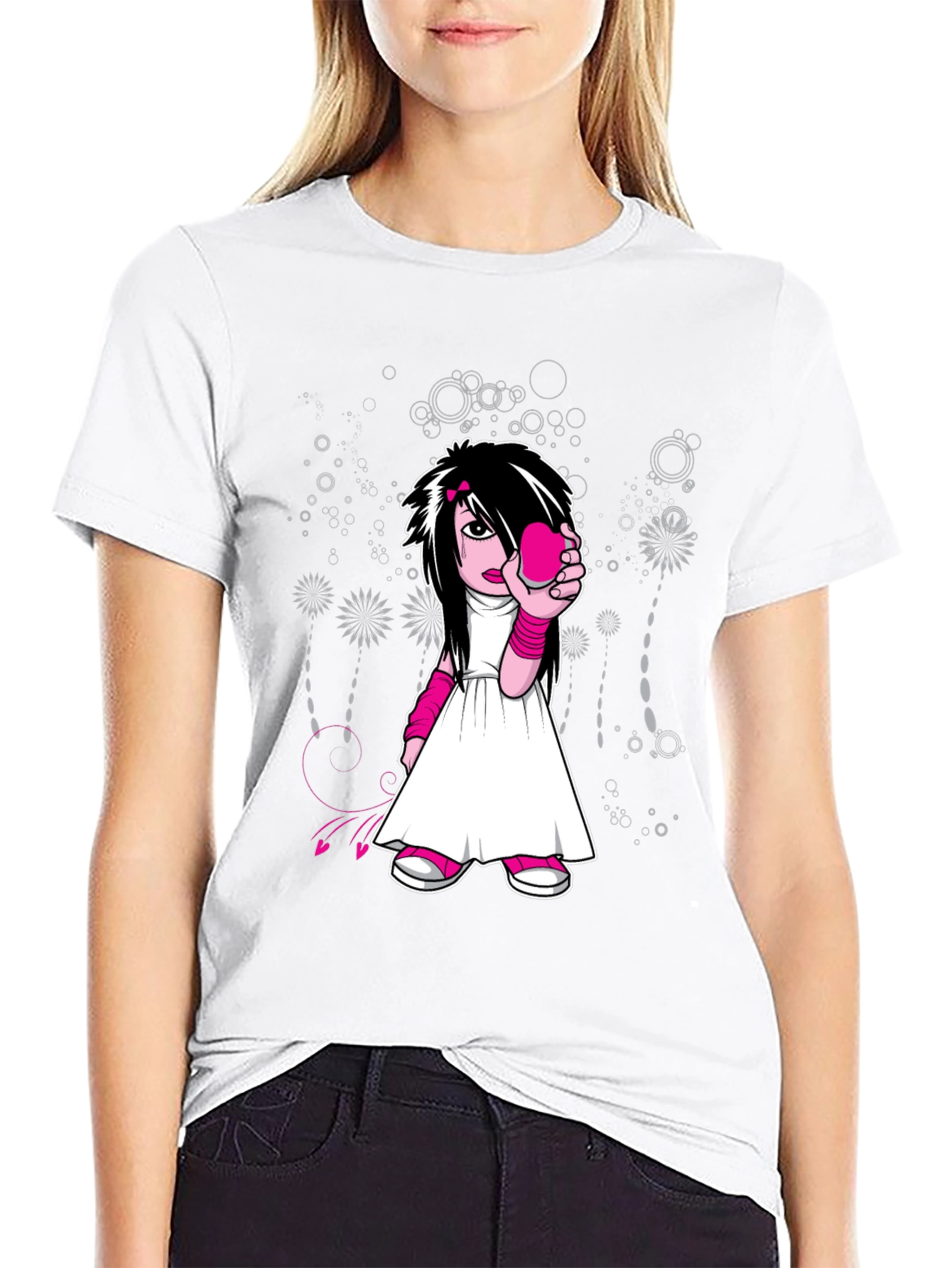 Emo Girl Graphic Print Black T-Shirt