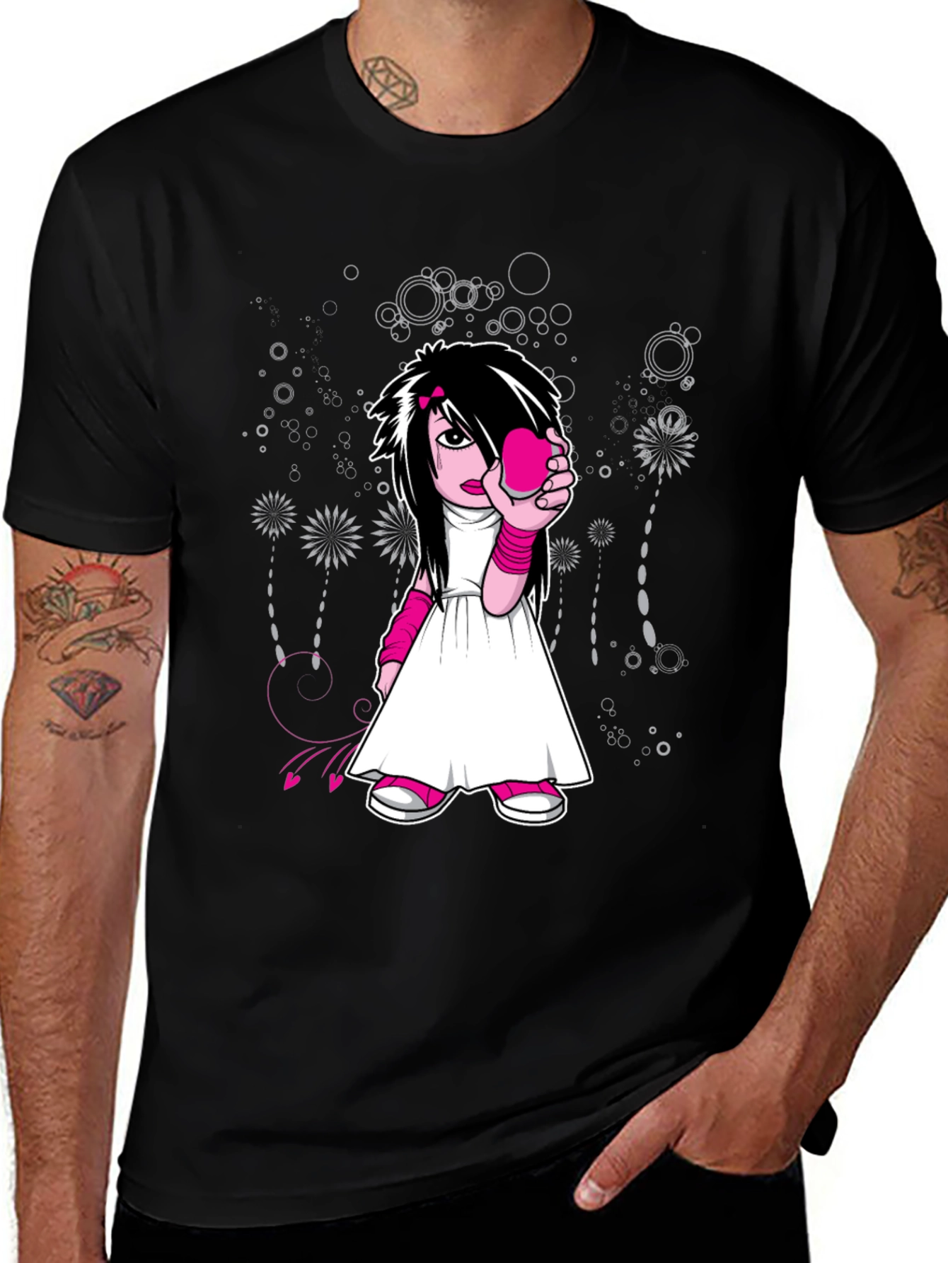 Emo Girl Graphic Print Black T-Shirt