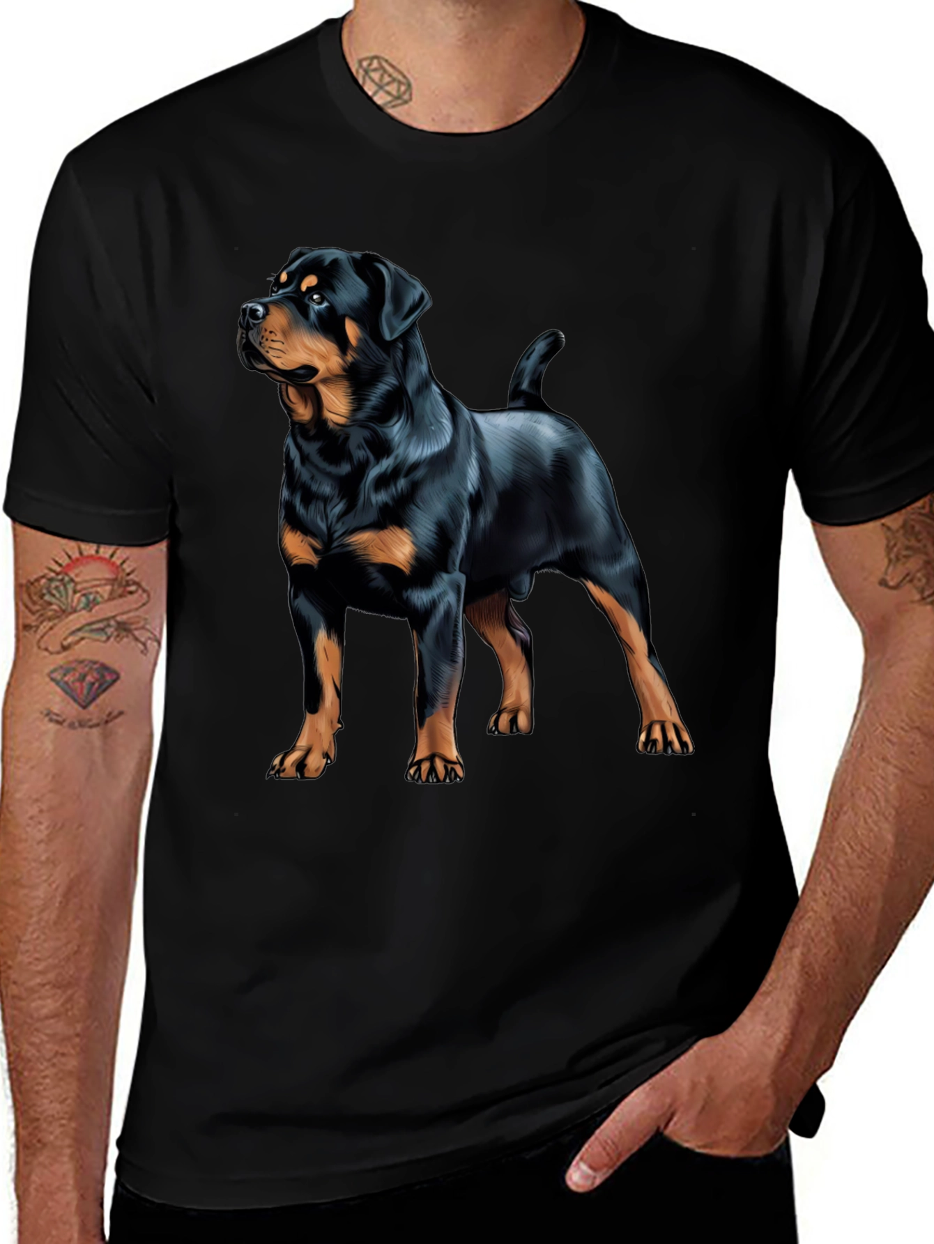 Rottweiler Dog Graphic Print Black T-Shirt