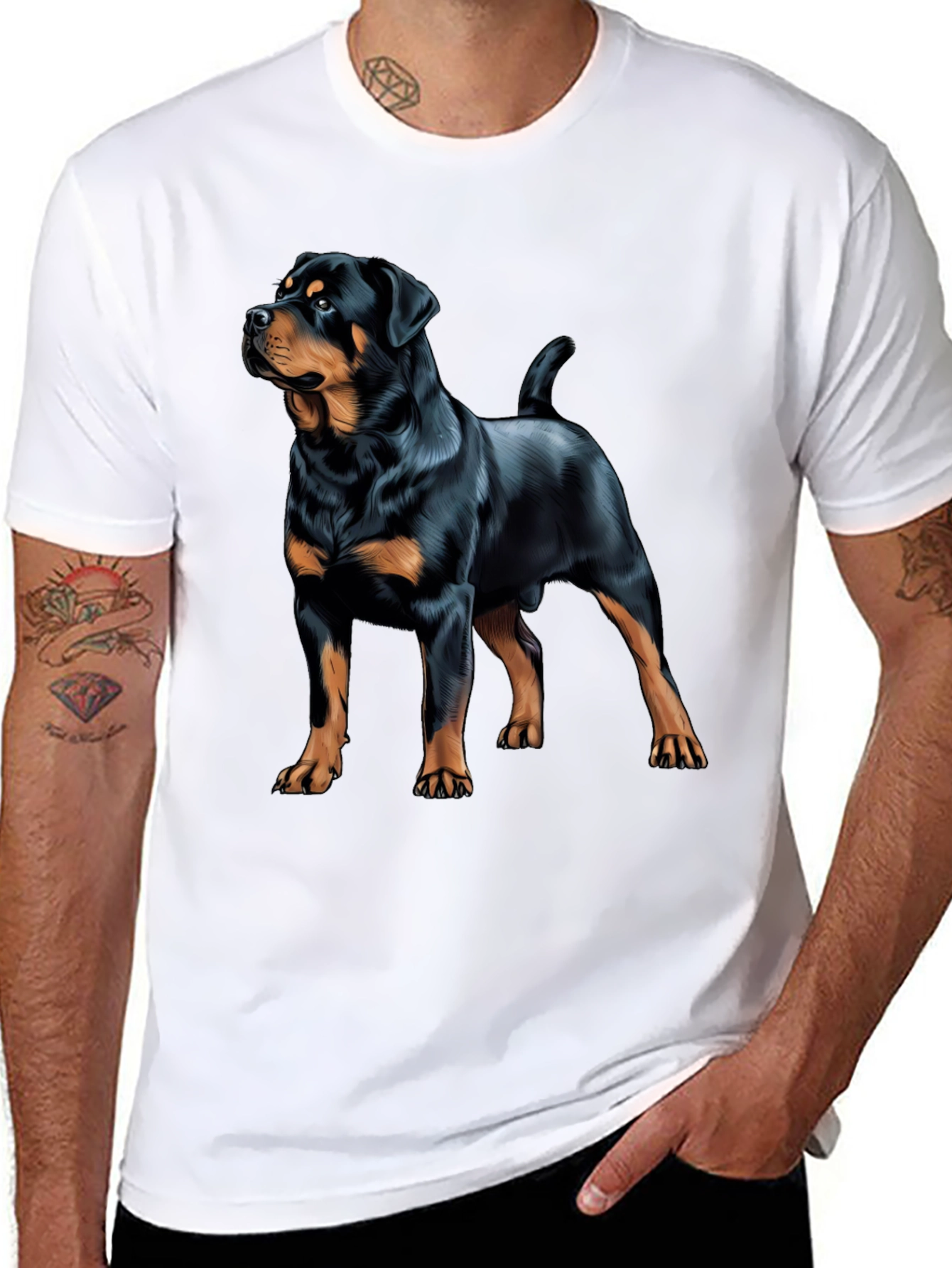 Rottweiler Dog Graphic Print Black T-Shirt