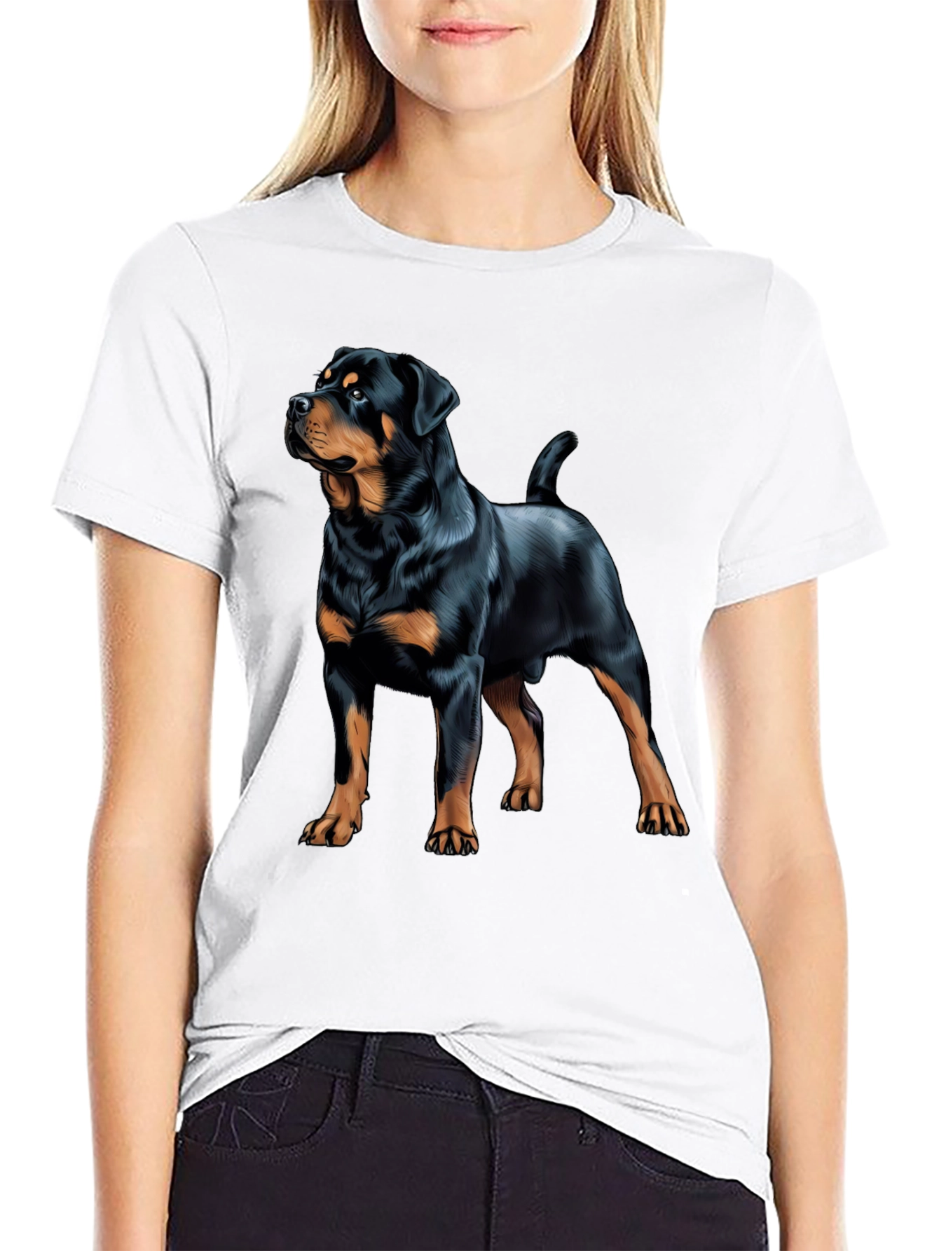 Rottweiler Dog Graphic Print Black T-Shirt