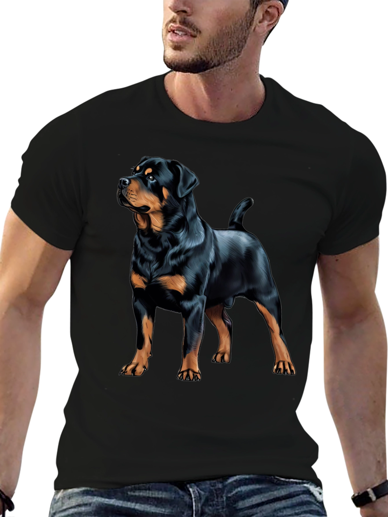 Rottweiler Dog Graphic Print Black T-Shirt
