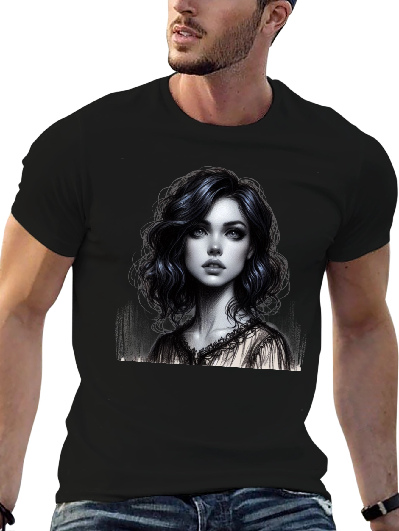 Artistic Woman Graphic Tee - Stylish Black Shirt