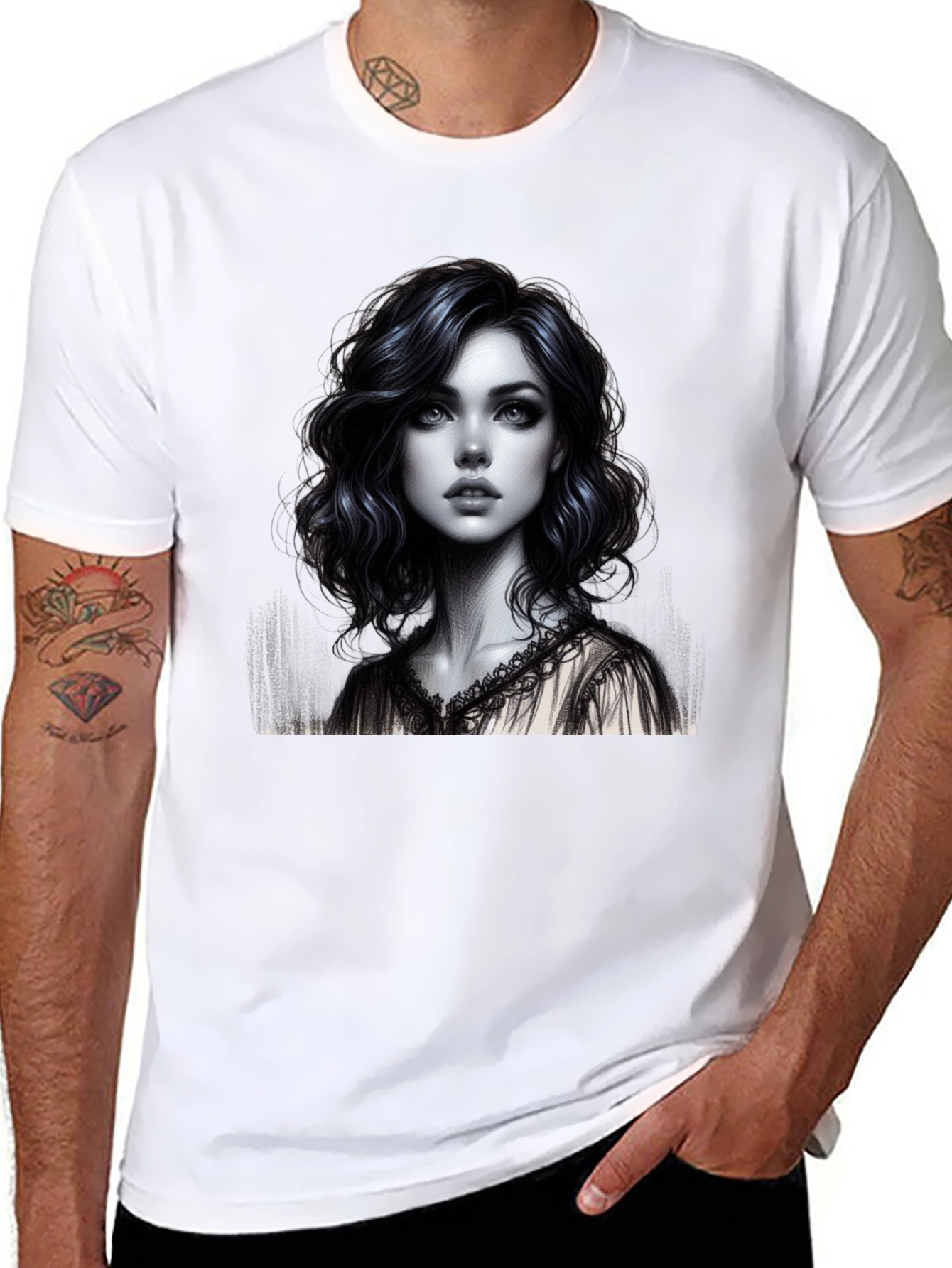 Artistic Woman Graphic Tee - Stylish Black Shirt
