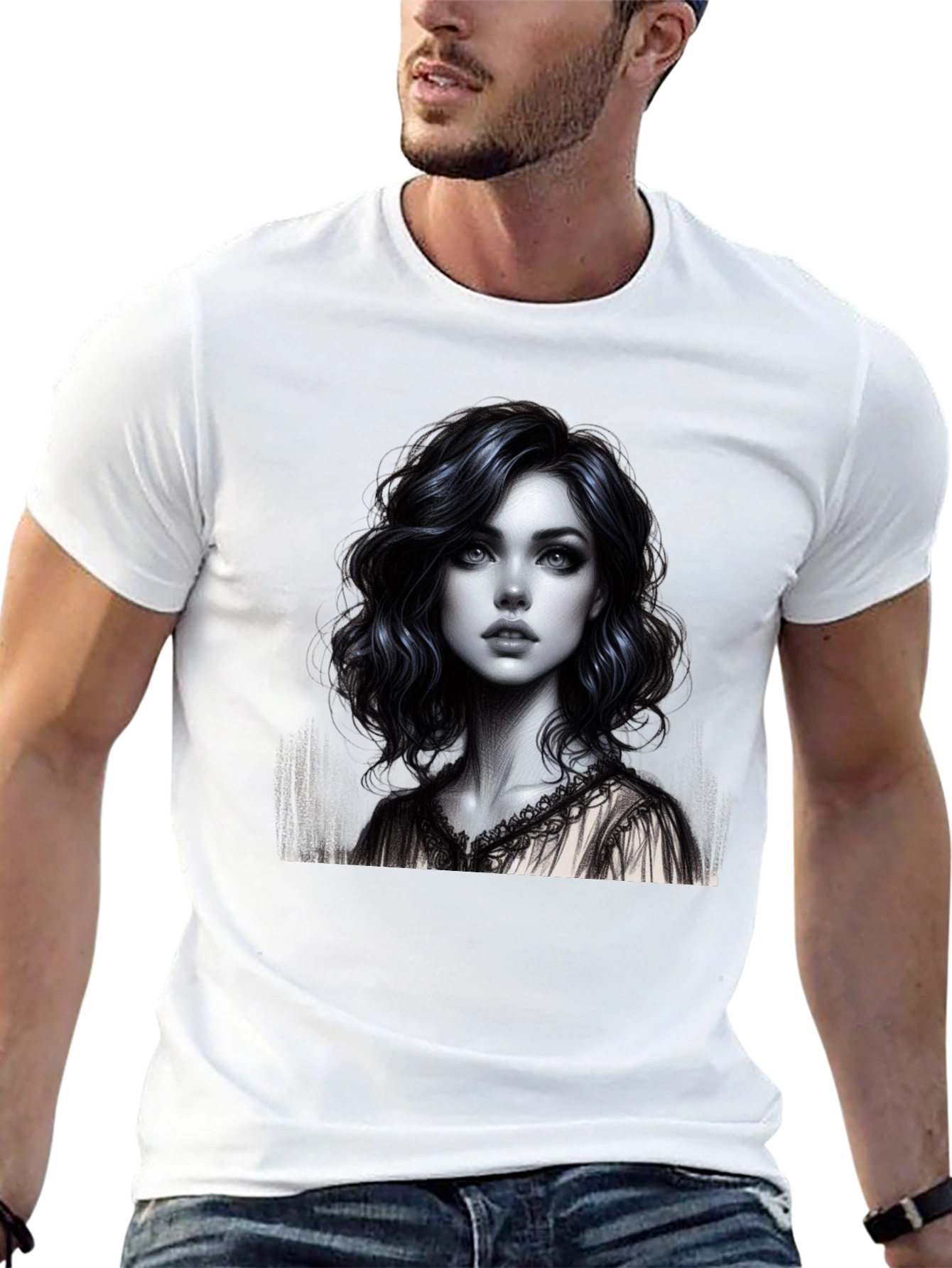 Artistic Woman Graphic Tee - Stylish Black Shirt