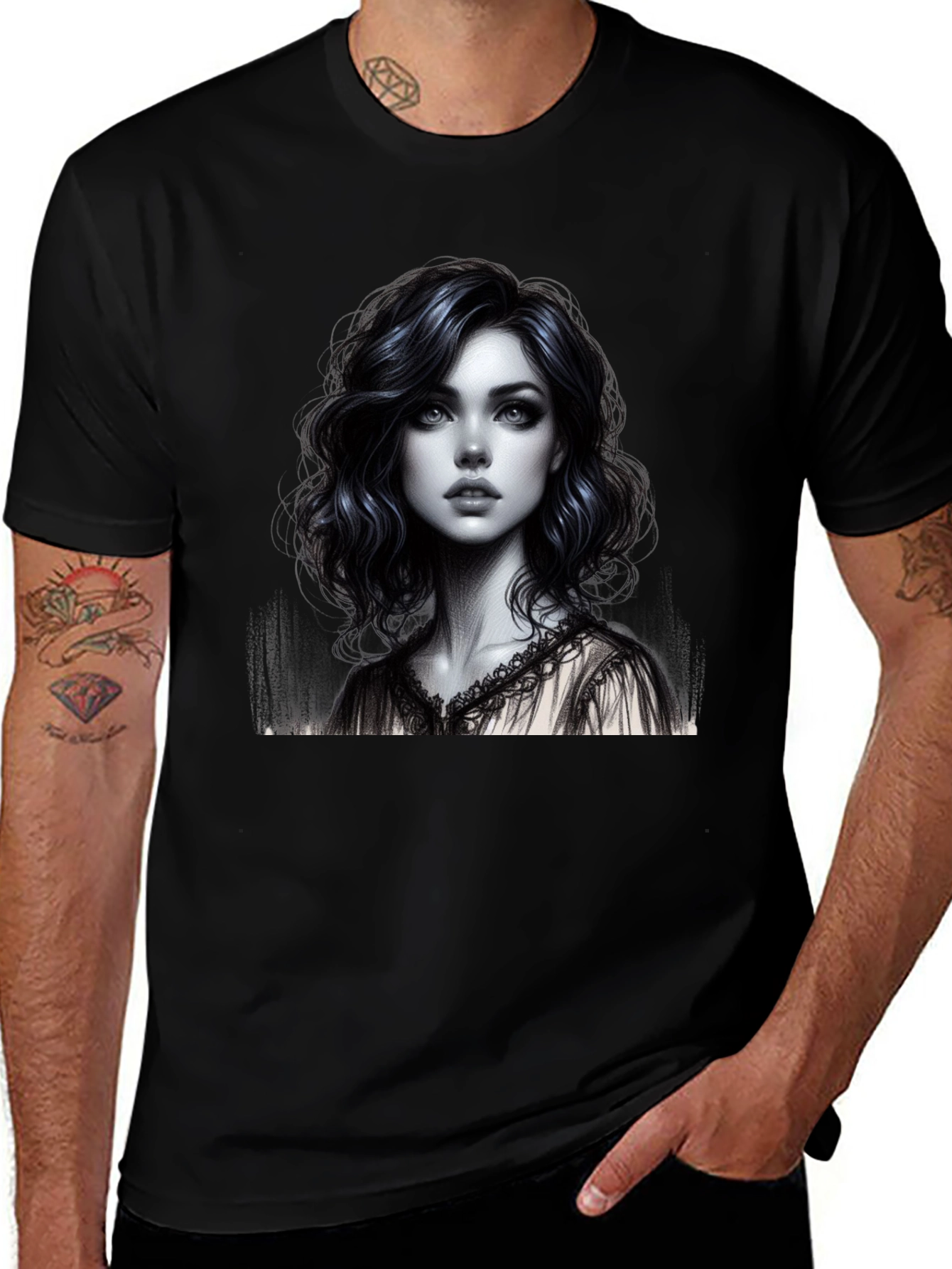 Artistic Woman Graphic Tee - Stylish Black Shirt