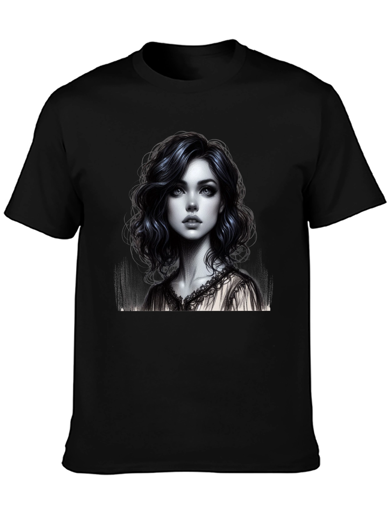 Artistic Woman Graphic Tee - Stylish Black Shirt