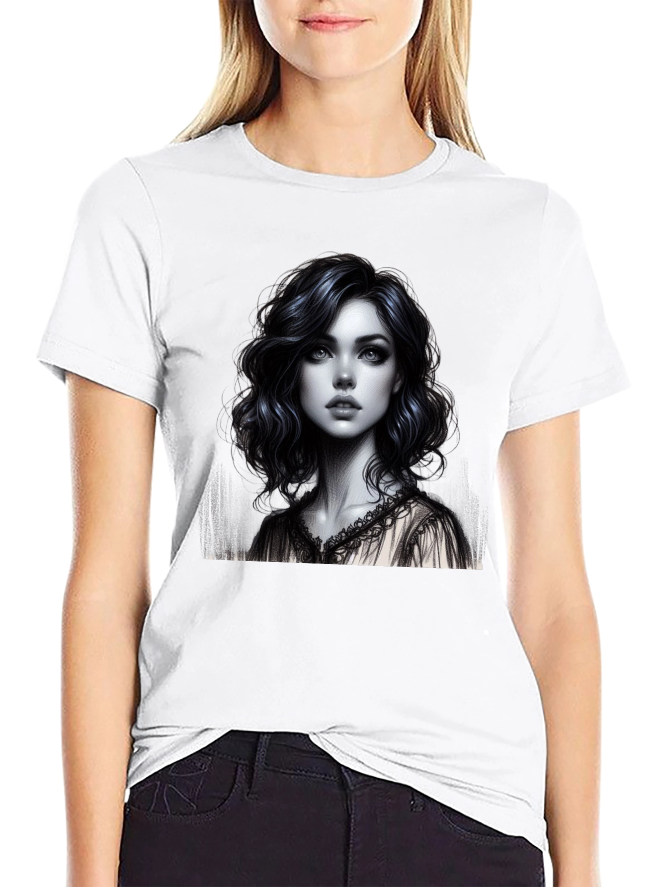 Artistic Woman Graphic Tee - Stylish Black Shirt