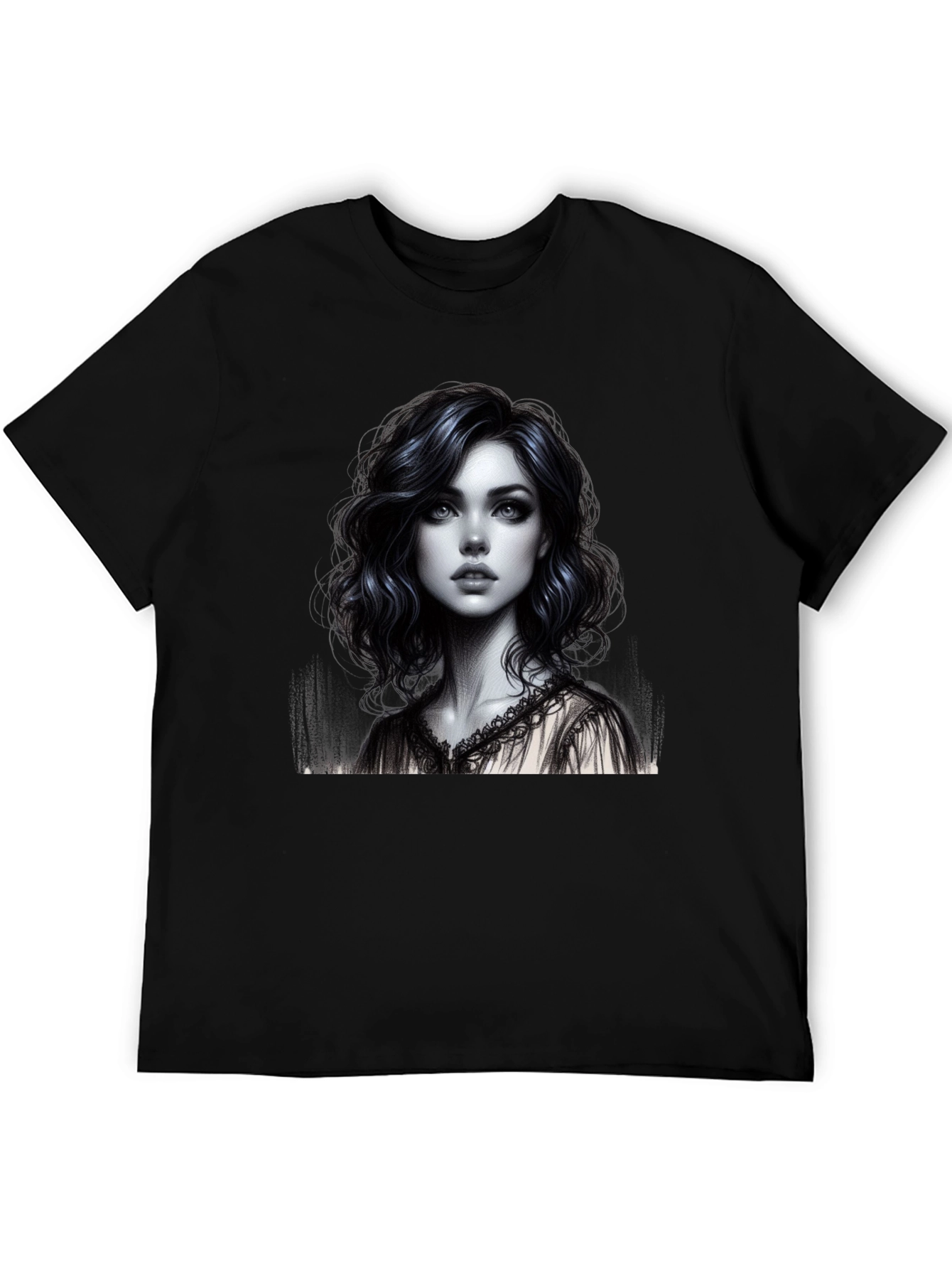 Artistic Woman Graphic Tee - Stylish Black Shirt