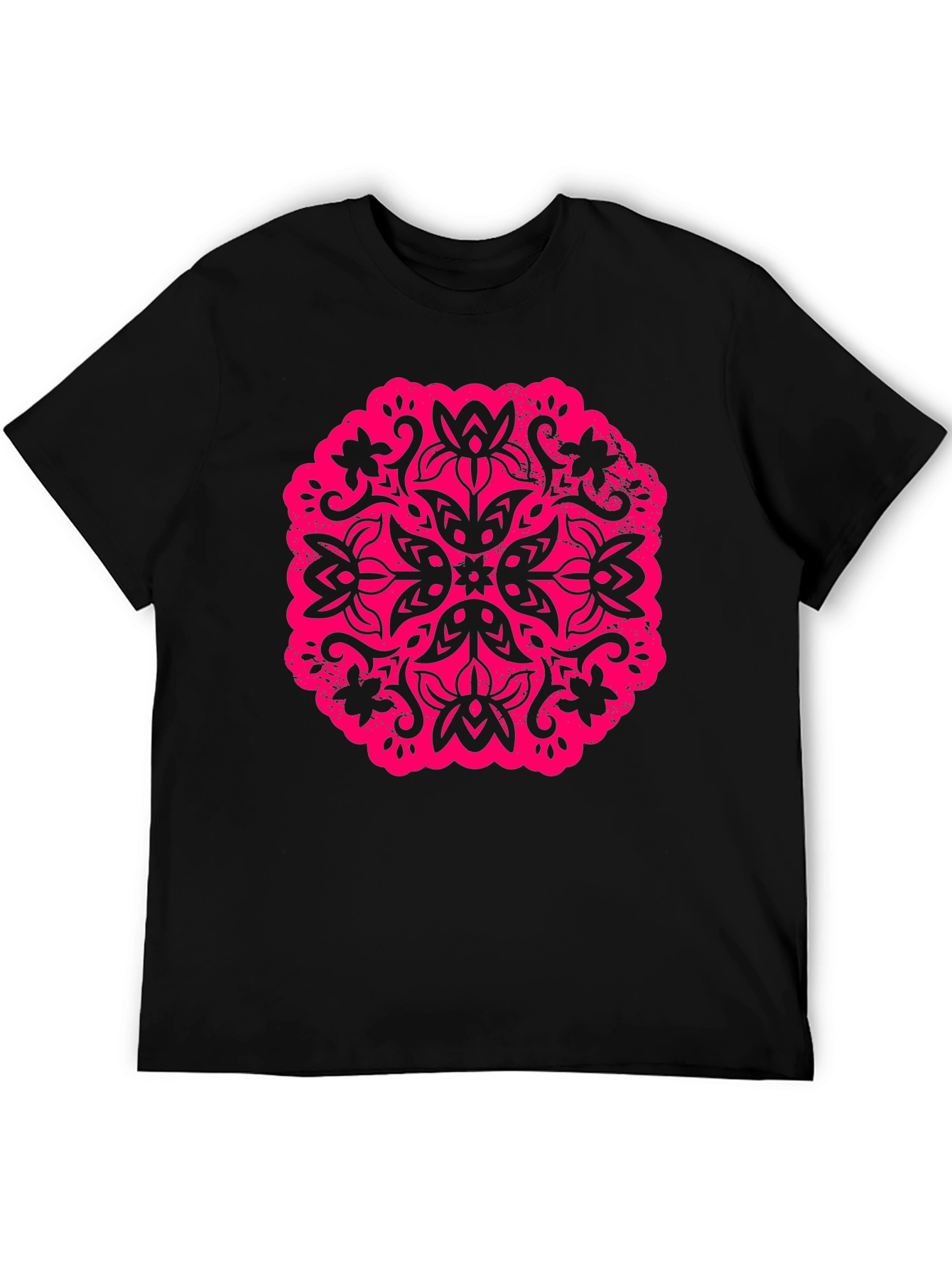 Black T-Shirt with Floral Mandala Graphic