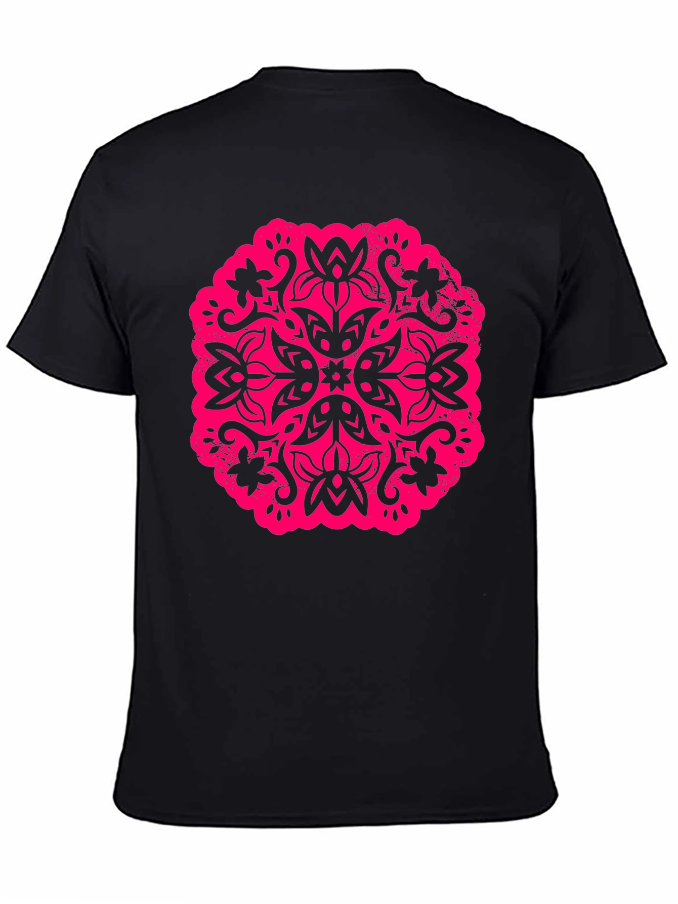 Black T-Shirt with Floral Mandala Graphic
