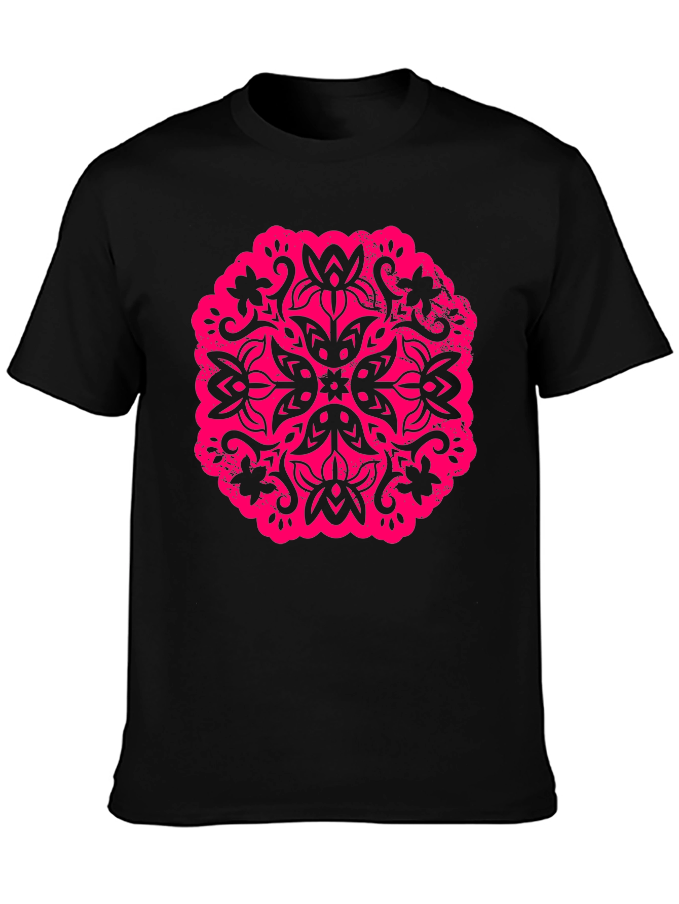Black T-Shirt with Floral Mandala Graphic