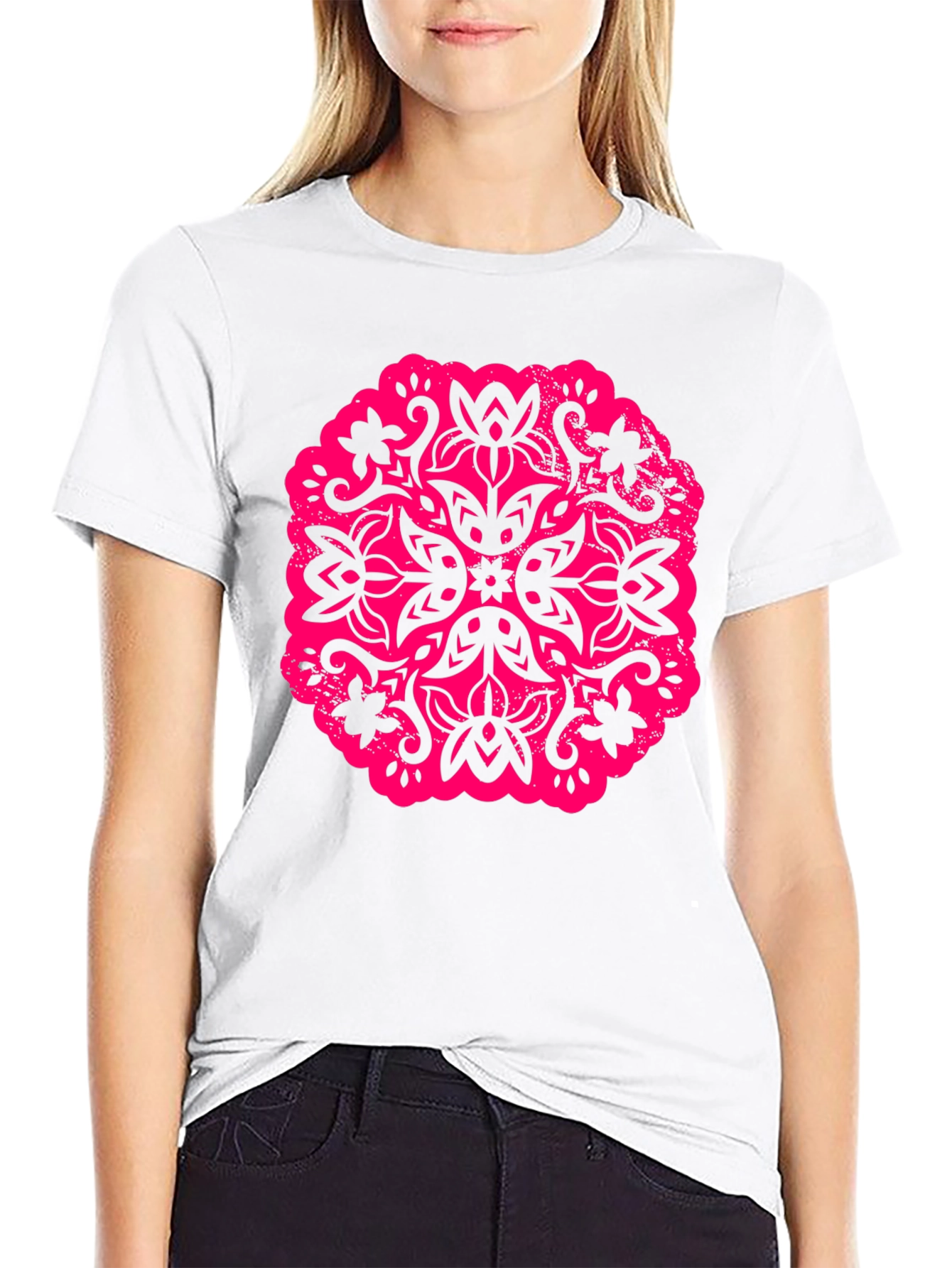 Black T-Shirt with Floral Mandala Graphic