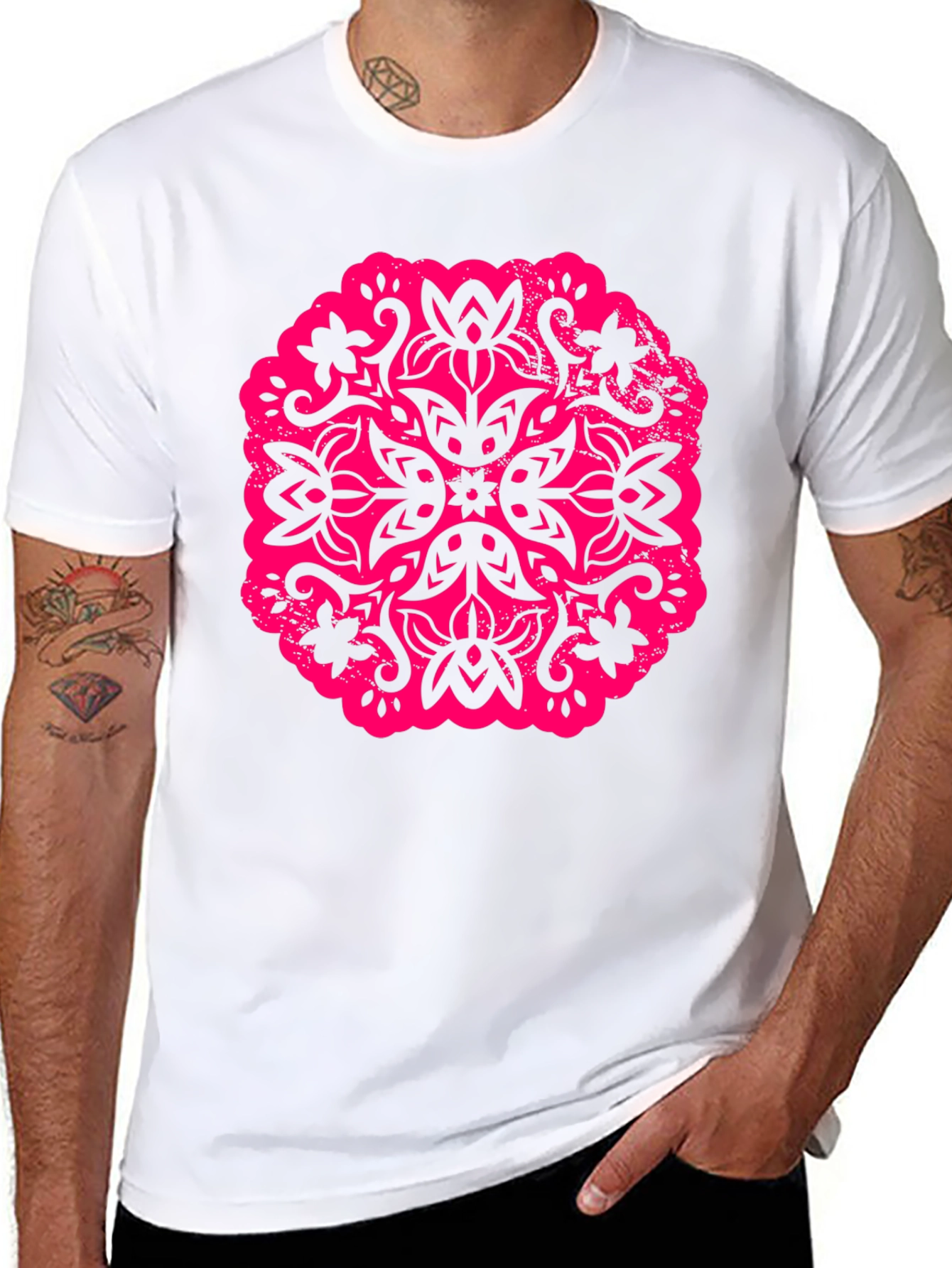 Black T-Shirt with Floral Mandala Graphic