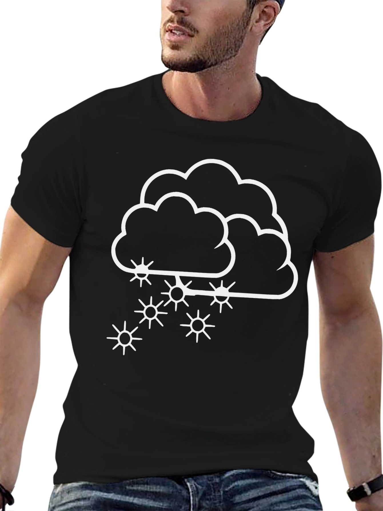 Snowy Cloud Graphic Tee - Black Cotton Blend