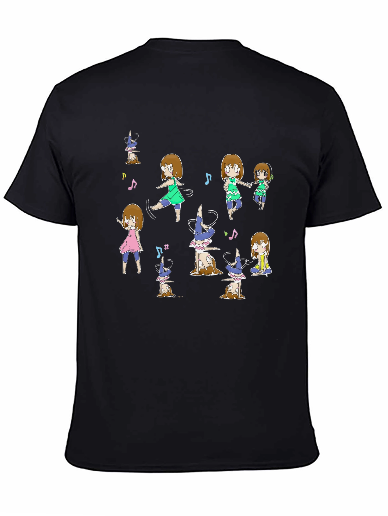 Fun Dancing Anime Character Graphic Black Tee
