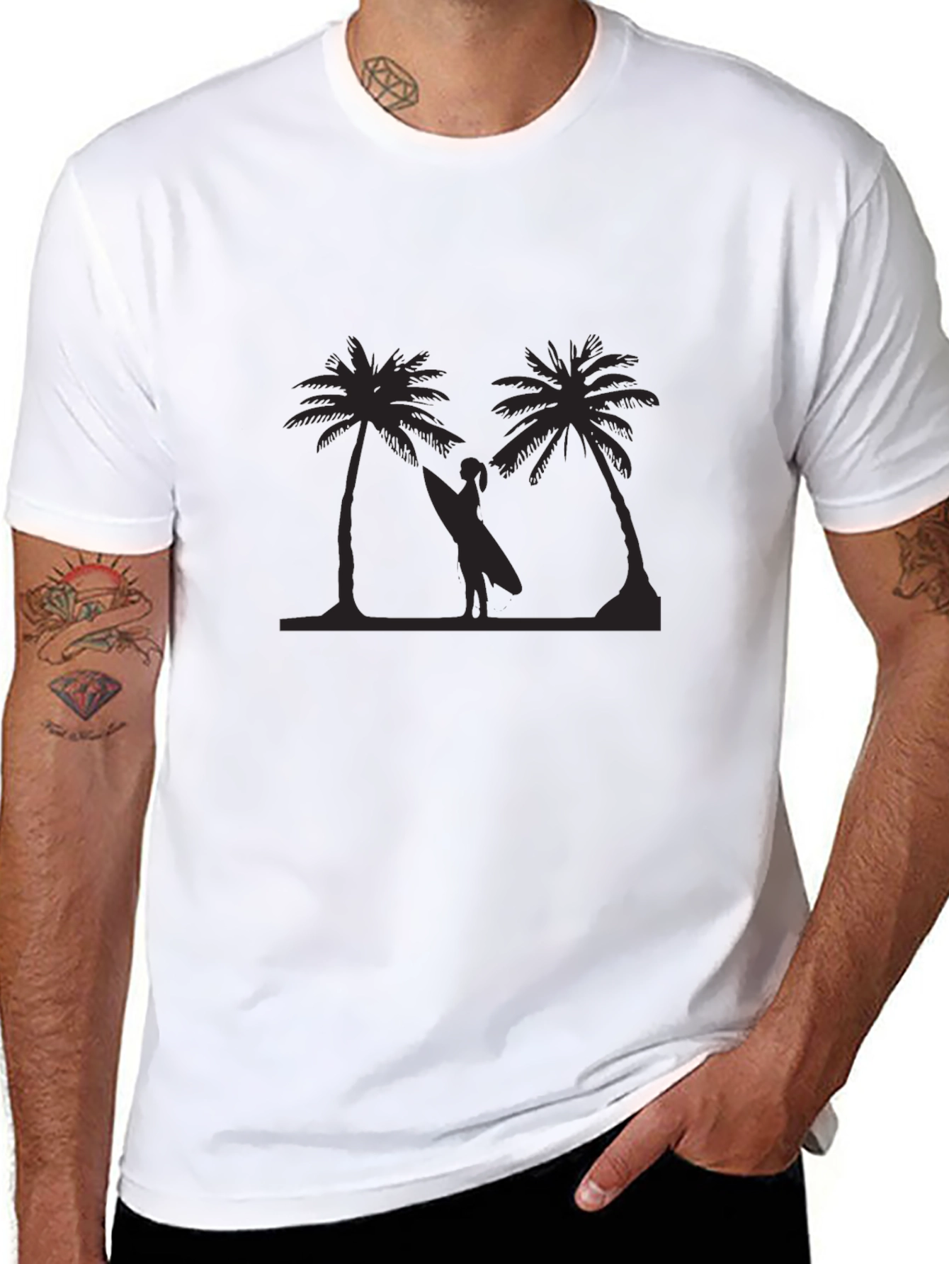 Tropical Palm Tree Surfer Graphic T-Shirt