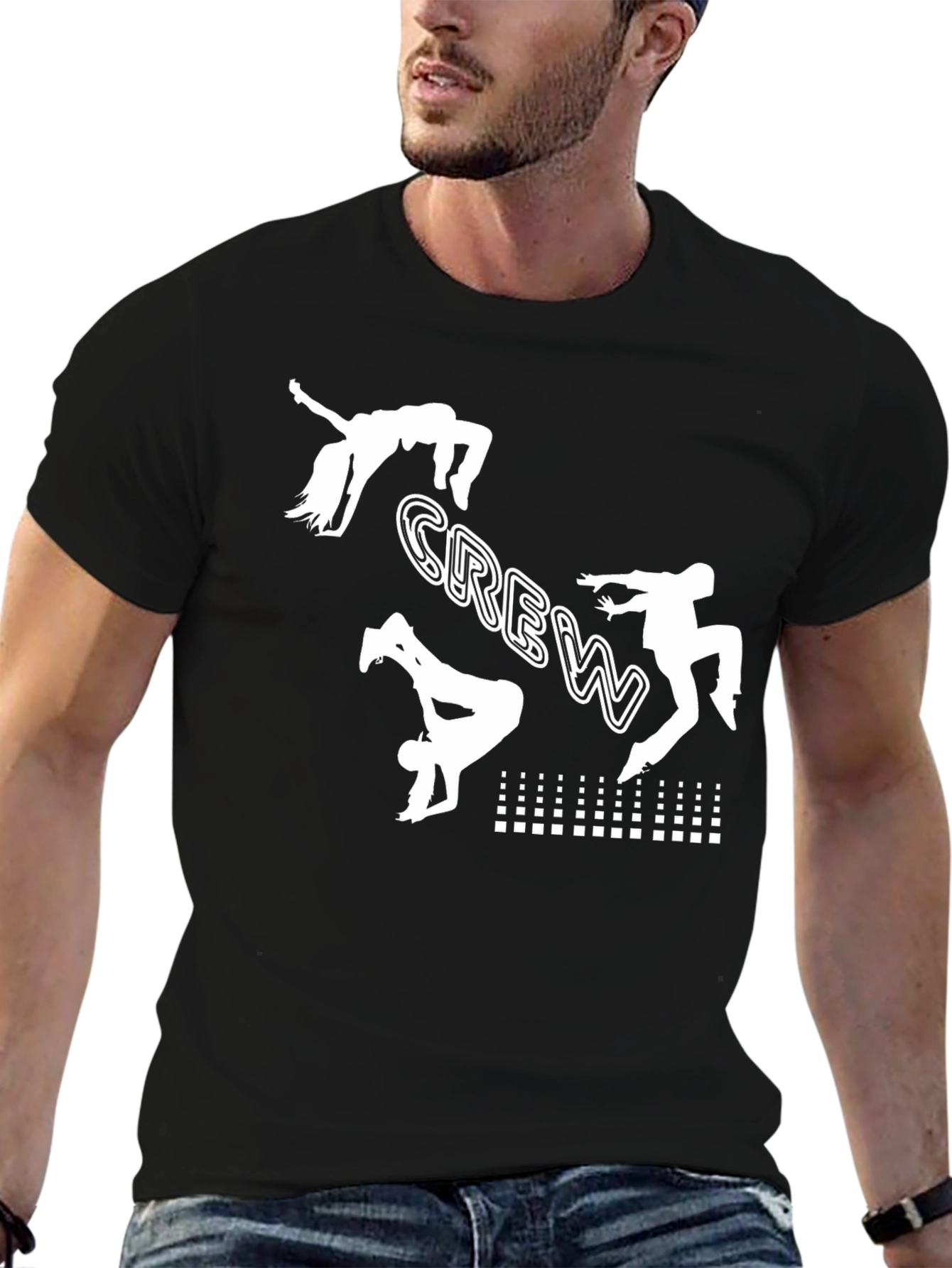 Black Crew Graphic Tee - Breakdance Design