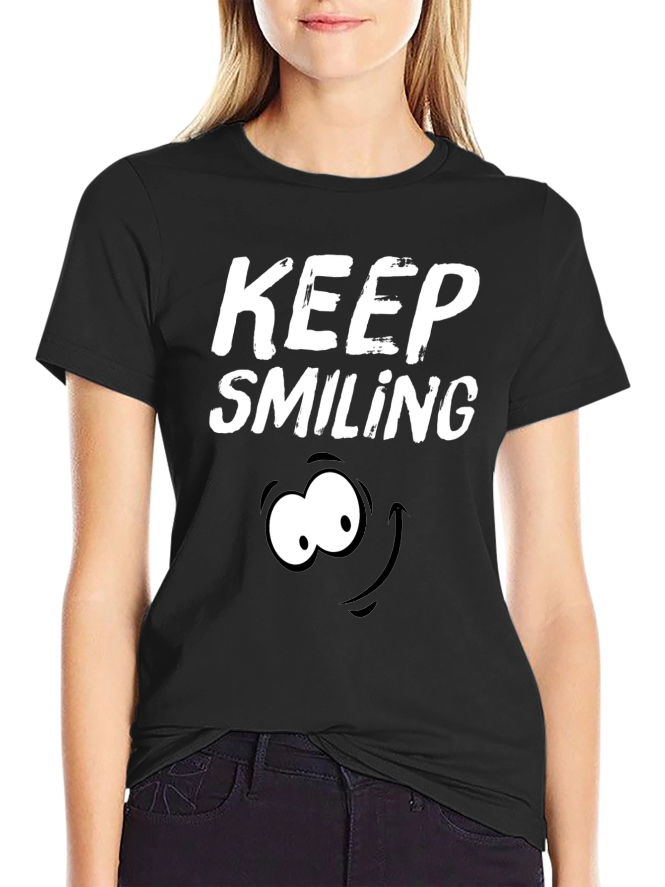 Keep Smiling Black Graphic T-Shirt